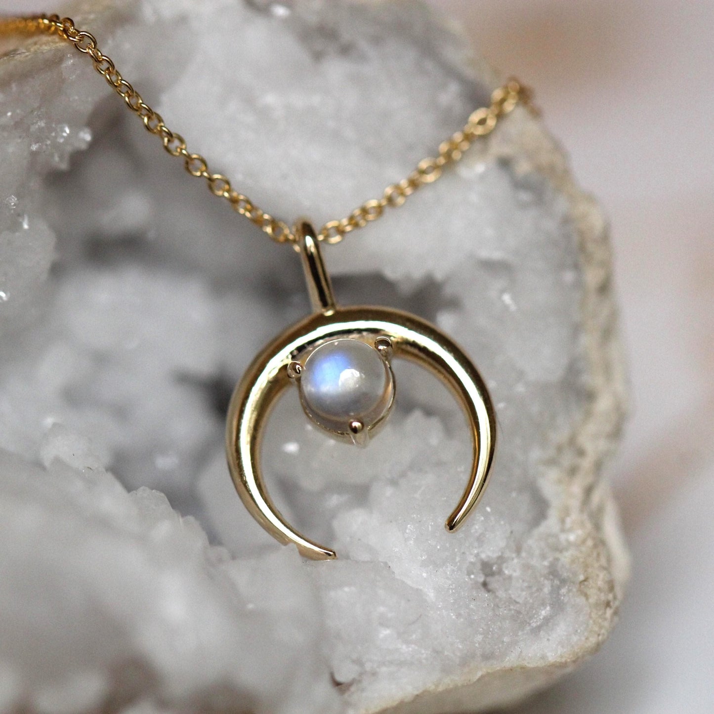 14K Gold Crescent Moon Pendant, Moon Necklace, Moonstone Necklace, 10K Gold, Solid Gold Necklace, Real Gold, Layering Necklace, Half Moon