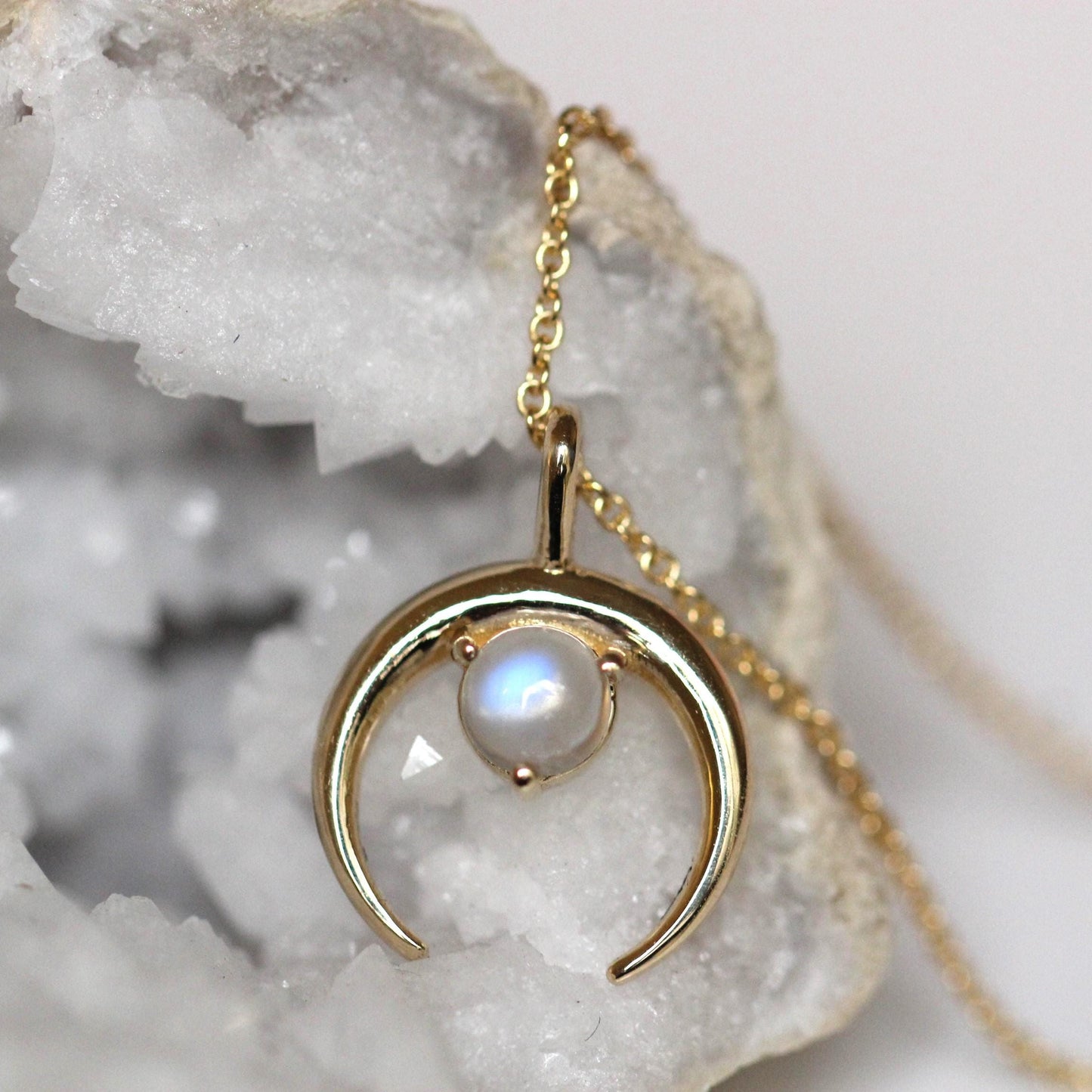 14K Gold Crescent Moon Pendant, Moon Necklace, Moonstone Necklace, 10K Gold, Solid Gold Necklace, Real Gold, Layering Necklace, Half Moon