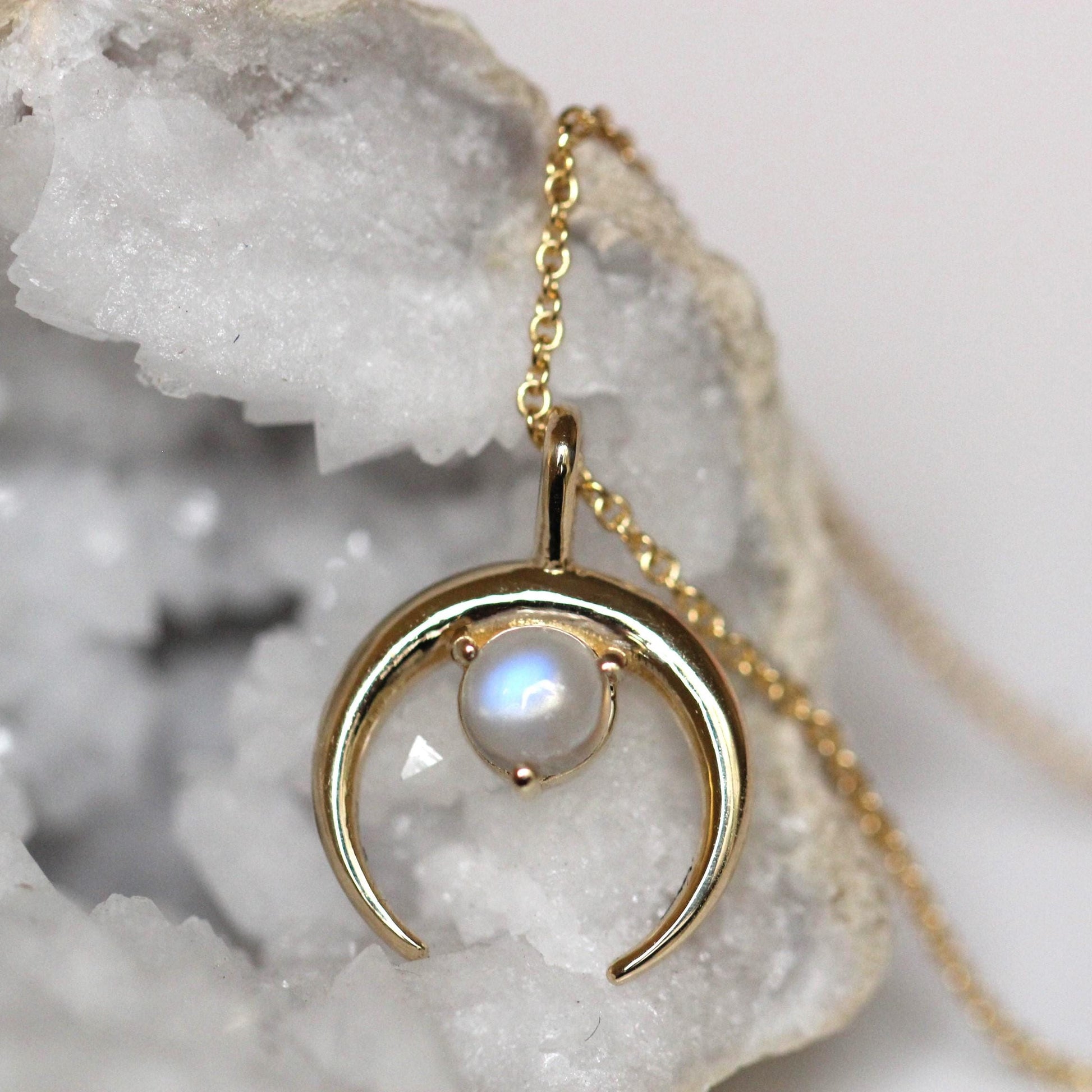 14K Gold Crescent Moon Pendant, Moon Necklace, Moonstone Necklace, 10K Gold, Solid Gold Necklace, Real Gold, Layering Necklace, Half Moon