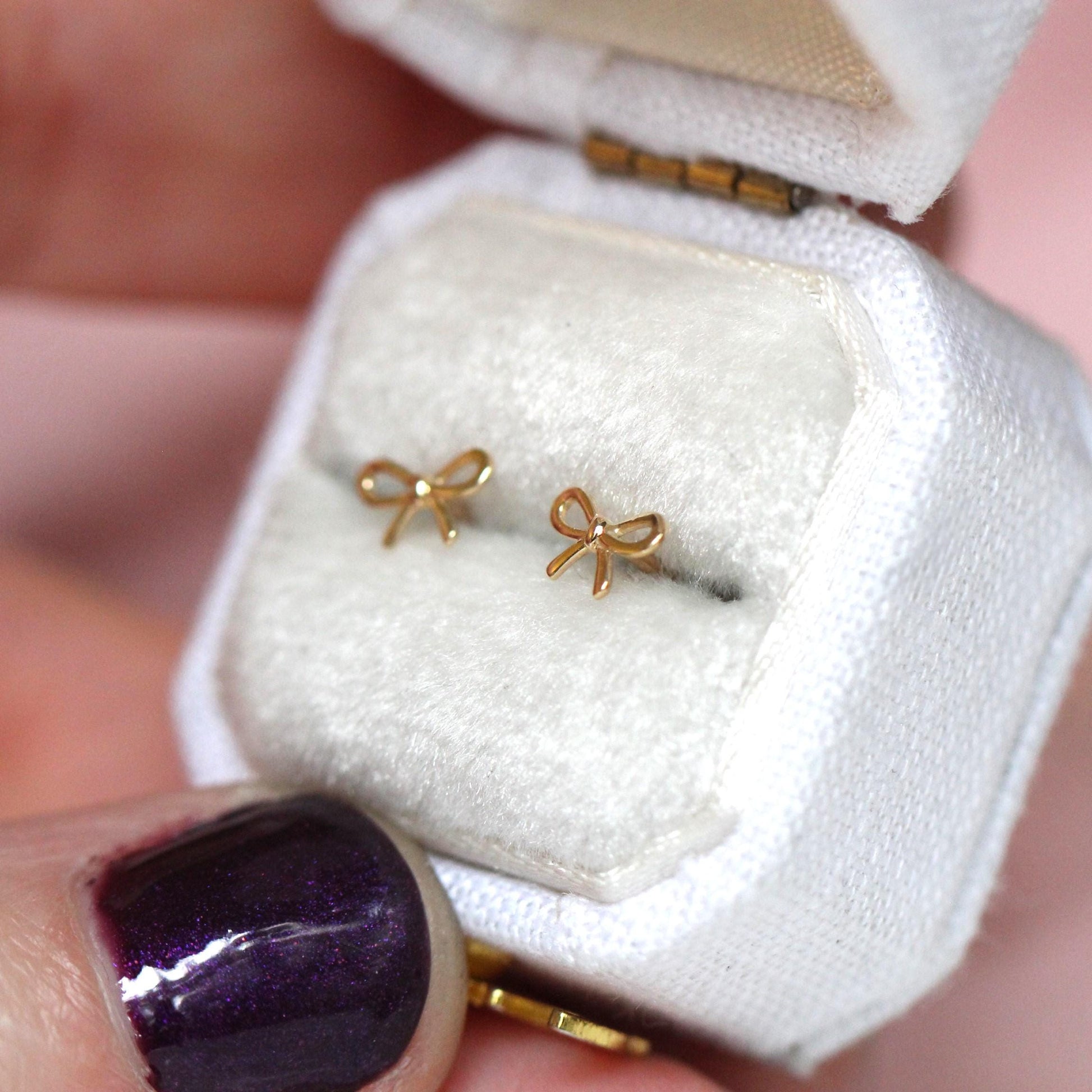 14K Tiny Bow Studs, Post Earrings, Ribbon Earrings, Yellow Gold, Solid Gold Studs, Push Back Earrings, Tie Earrings, Gold Earrings