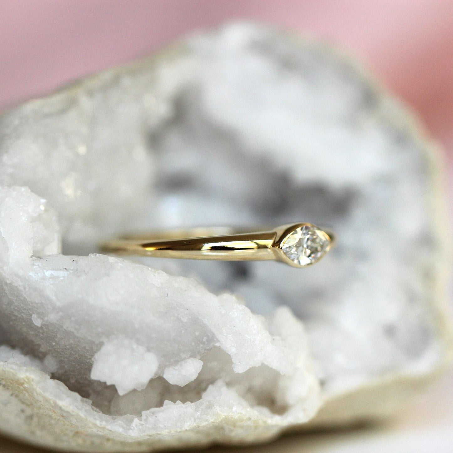 14K Diamond Marquise Bezel Ring, Tapered Band, Natural Diamond, Lab Diamond, 10K Gold, Solid Gold, Eye Ring, Bezel Ring, Solitaire Ring