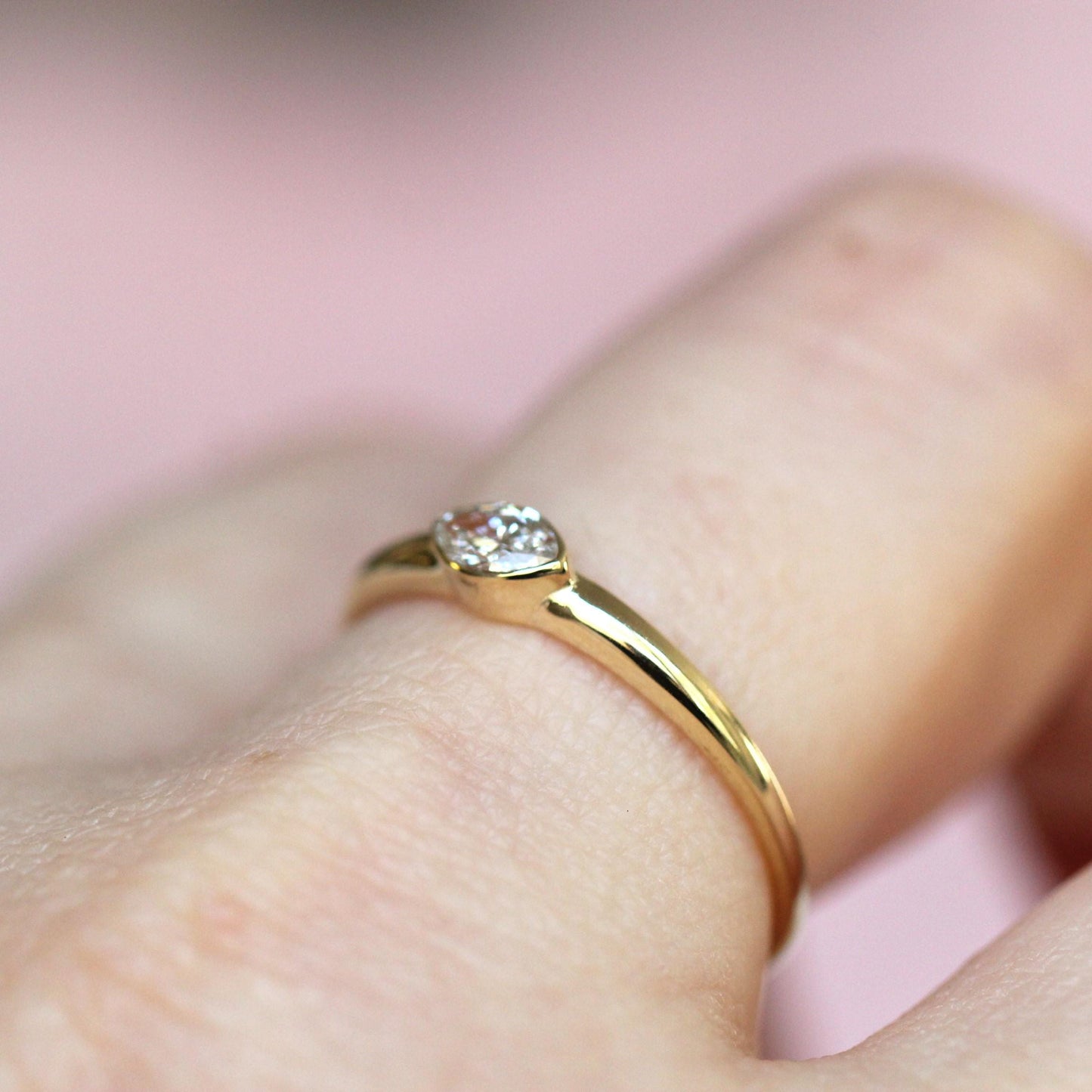 14K Diamond Marquise Bezel Ring, Tapered Band, Natural Diamond, Lab Diamond, 10K Gold, Solid Gold, Eye Ring, Bezel Ring, Solitaire Ring
