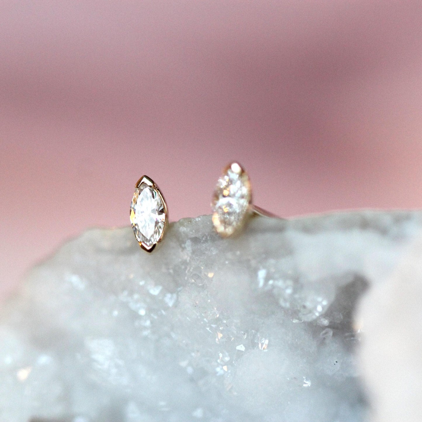14K Gold Tiny Marquise Diamond Studs, Second Hole Stud, Solid Gold Earrings, Diamond Earings, Gift for Her, Post, Eye shape