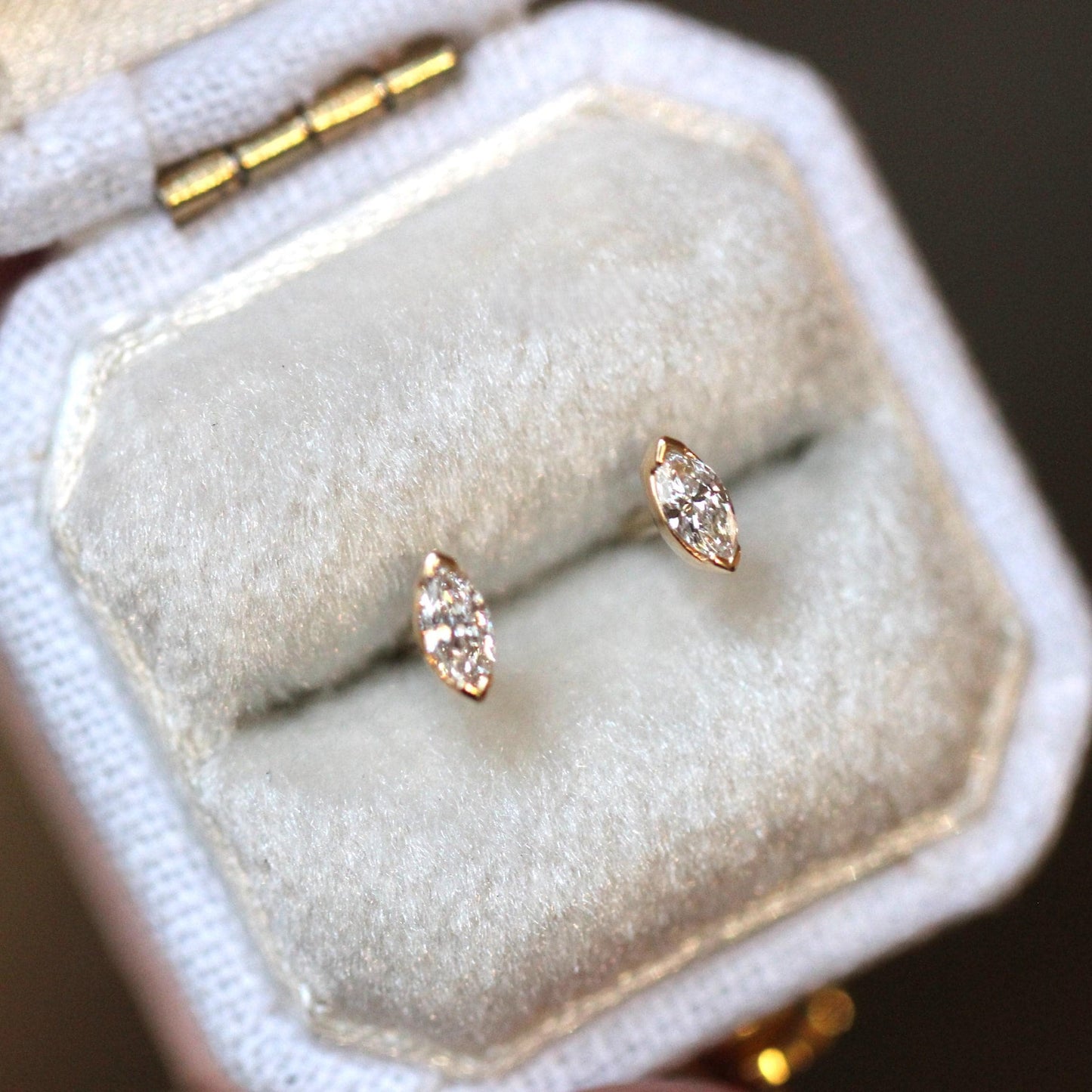 14K Gold Tiny Marquise Diamond Studs, Second Hole Stud, Solid Gold Earrings, Diamond Earings, Gift for Her, Post, Eye shape