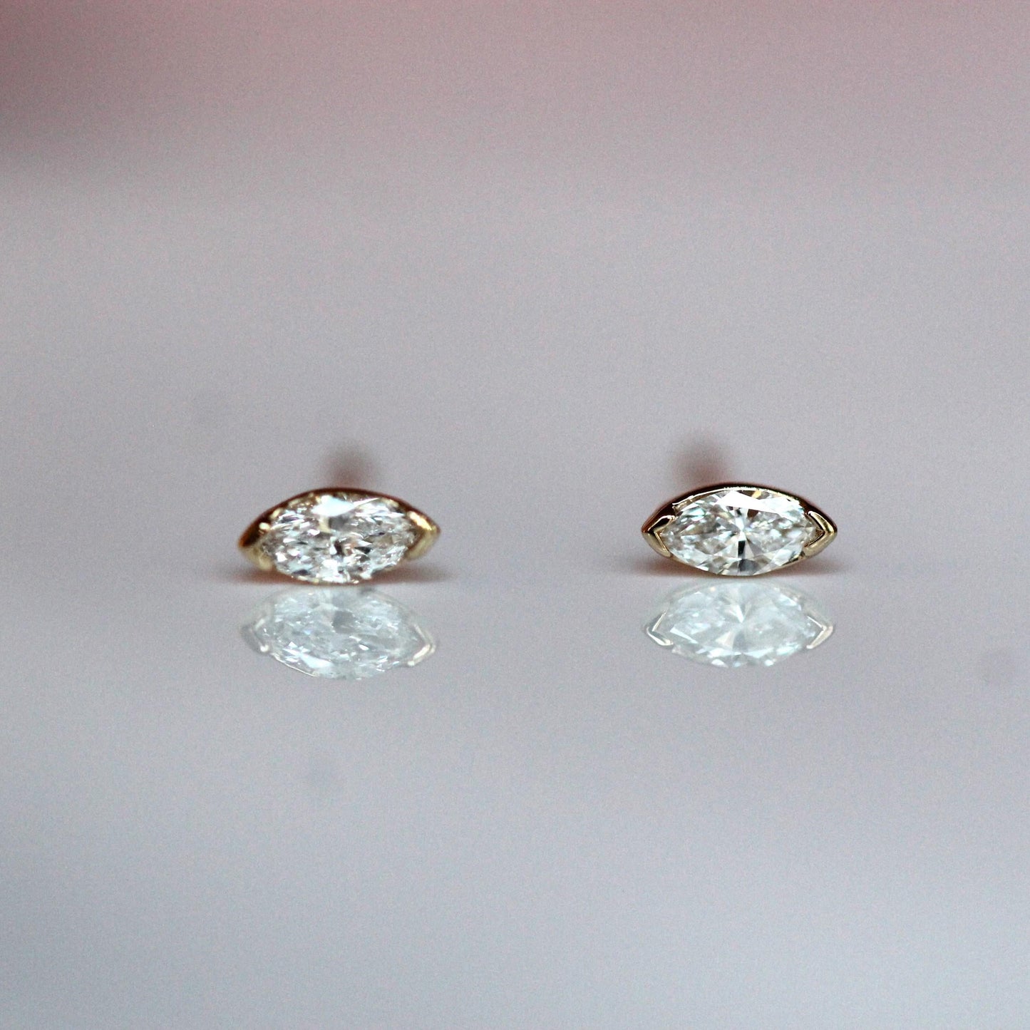 14K Gold Tiny Marquise Diamond Studs, Second Hole Stud, Solid Gold Earrings, Diamond Earings, Gift for Her, Post, Eye shape