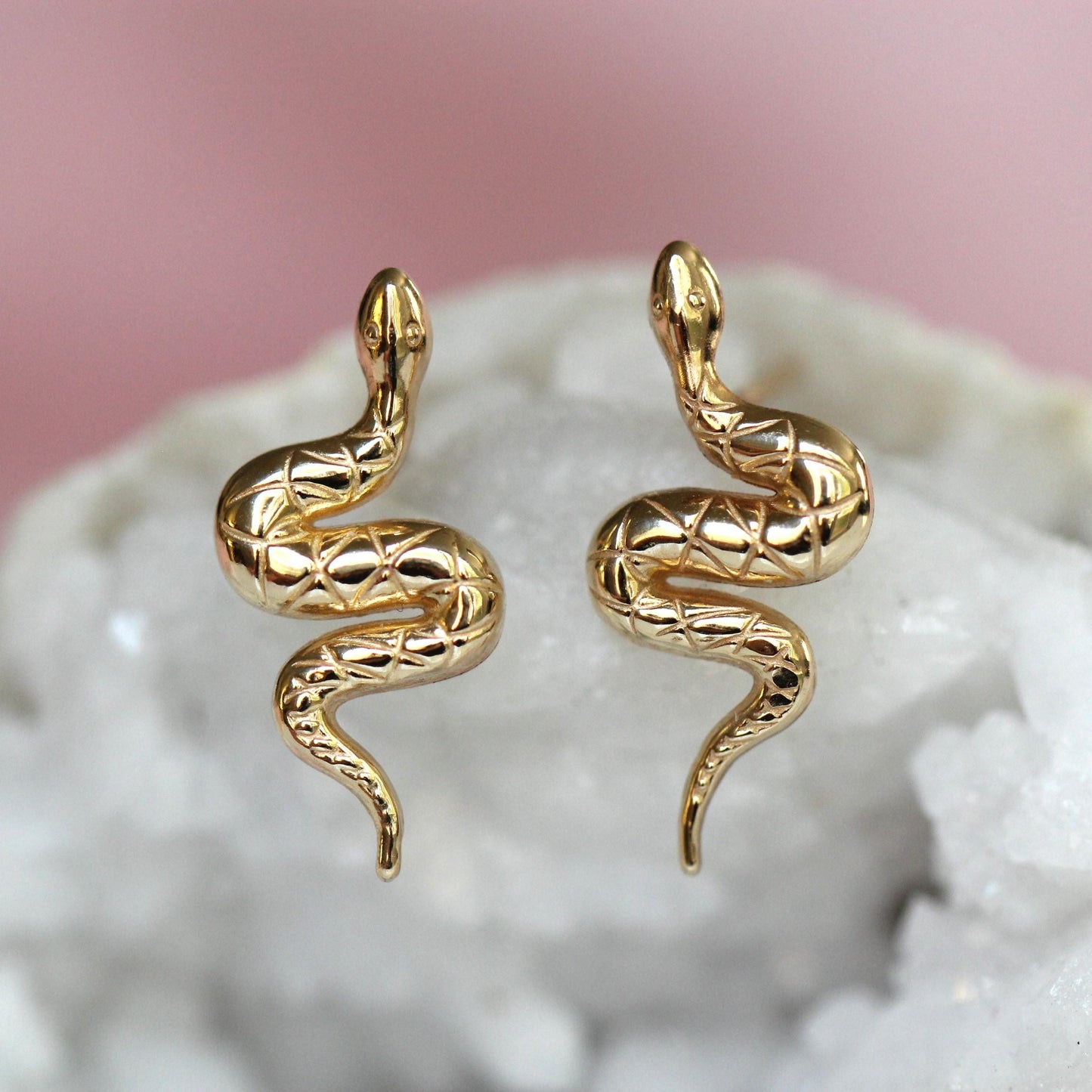 14K Gold Snake Studs, 10K Snake Earrings, Serpent Earrings, Post Studs, Solid Gold, Reptile, Wave Shape, Animal Earrings, Real Gold