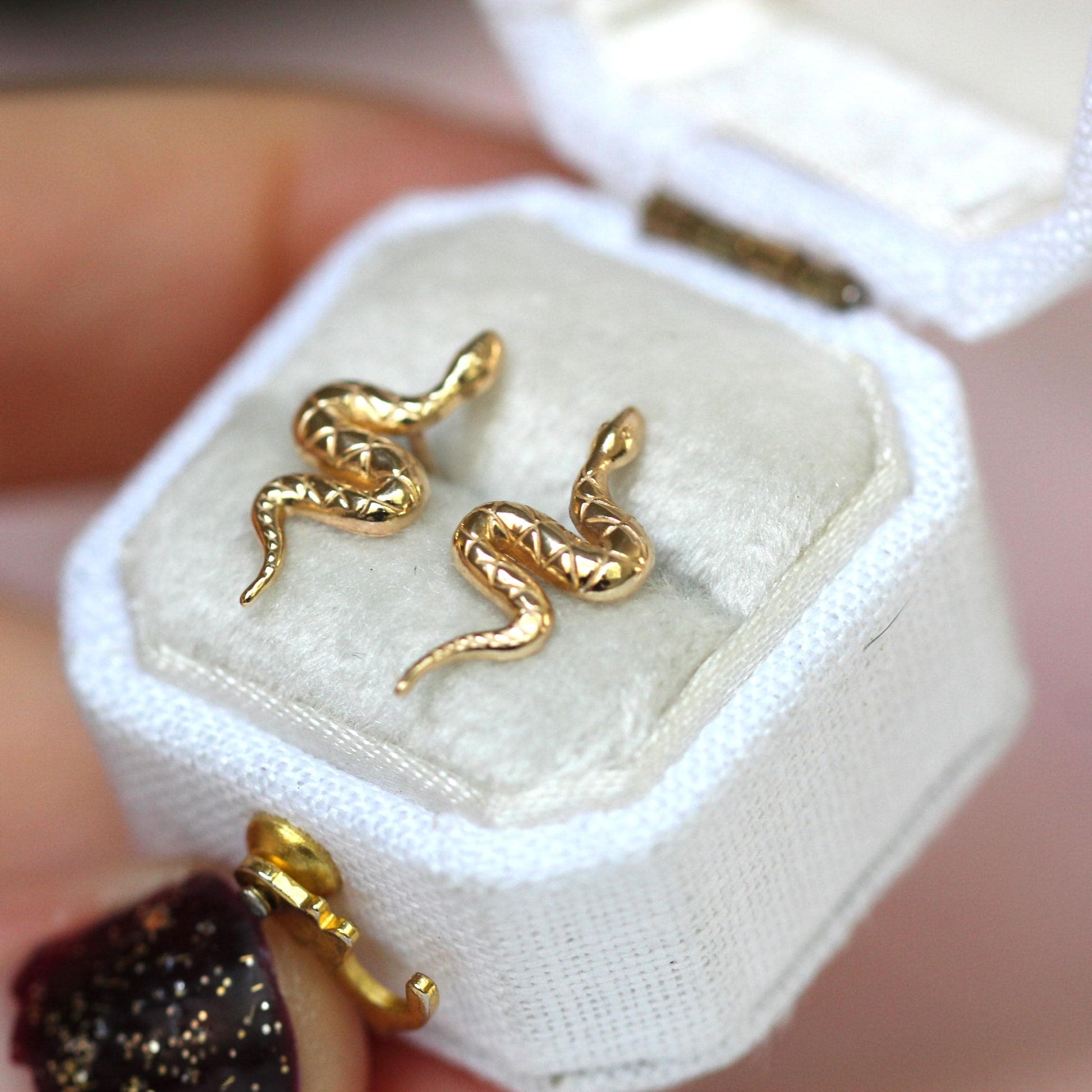 14K Gold Snake Studs, 10K Snake Earrings, Serpent Earrings, Post Studs, Solid Gold, Reptile, Wave Shape, Animal Earrings, Real Gold