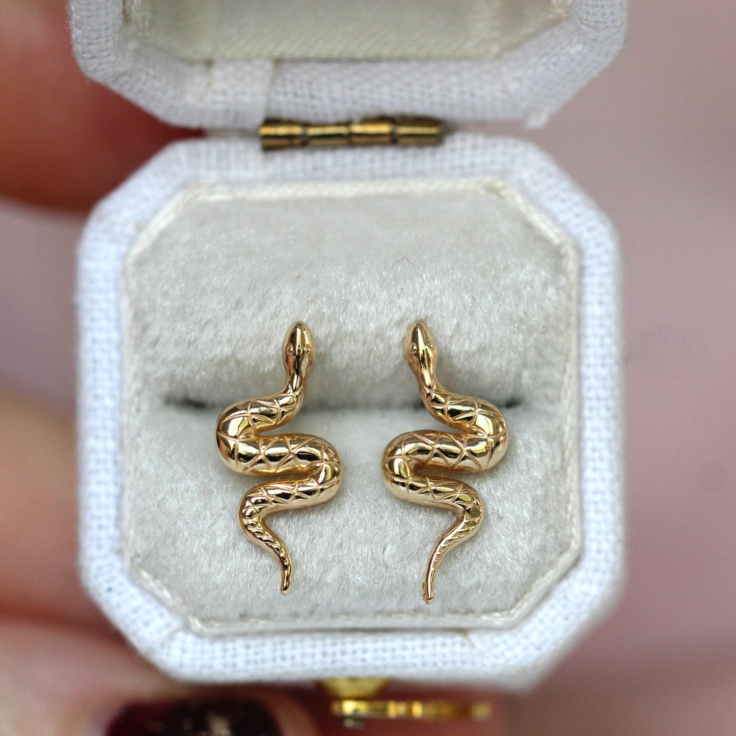 14K Gold Snake Studs, 10K Snake Earrings, Serpent Earrings, Post Studs, Solid Gold, Reptile, Wave Shape, Animal Earrings, Real Gold