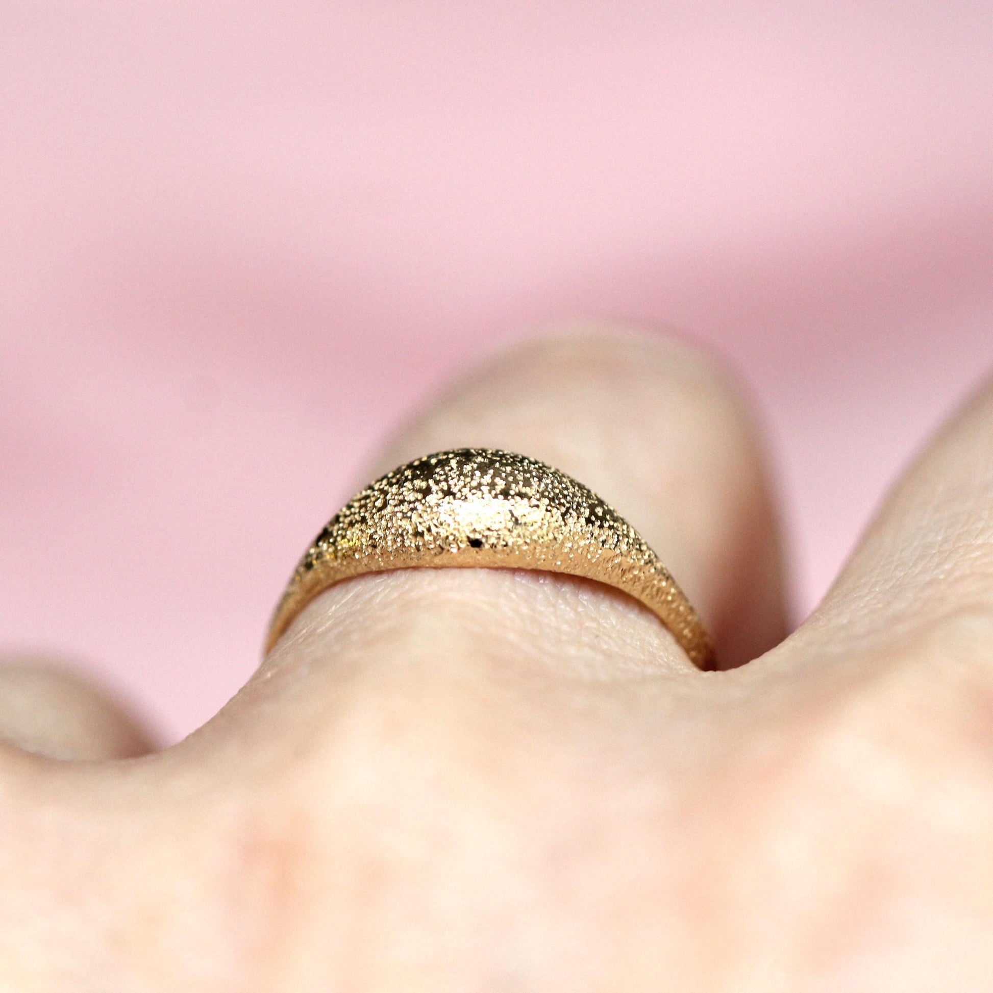 14K Gold Glitter Dome Ring, Bobble Ring, Bubble Ring, Real Gold Ring, Solid Gold Ring, 10K, Mirror Finish, High Polish, Minimal Jewelry