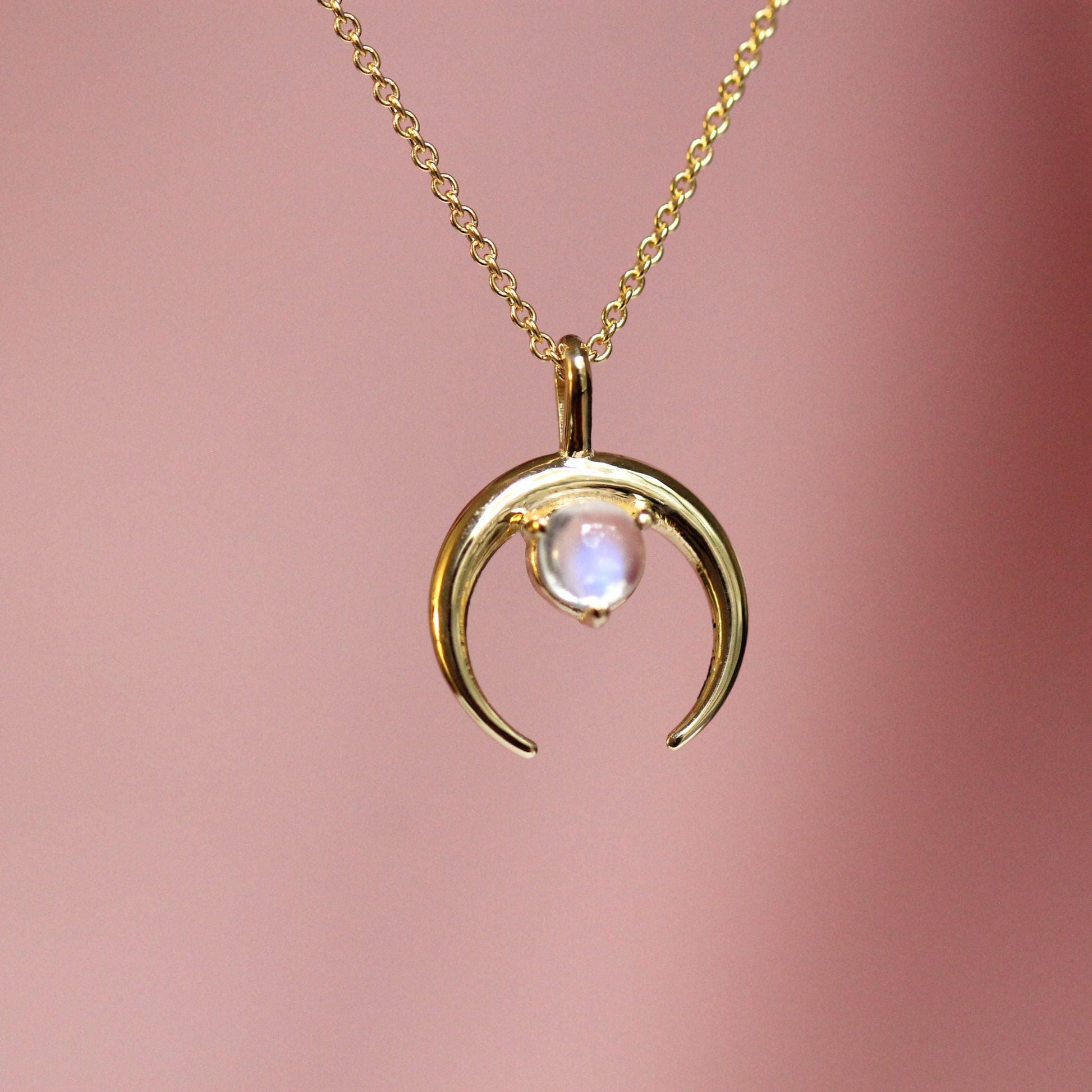 14K Gold Crescent Moon Pendant, Moon Necklace, Moonstone Necklace, 10K Gold, Solid Gold Necklace, Real Gold, Layering Necklace, Half Moon