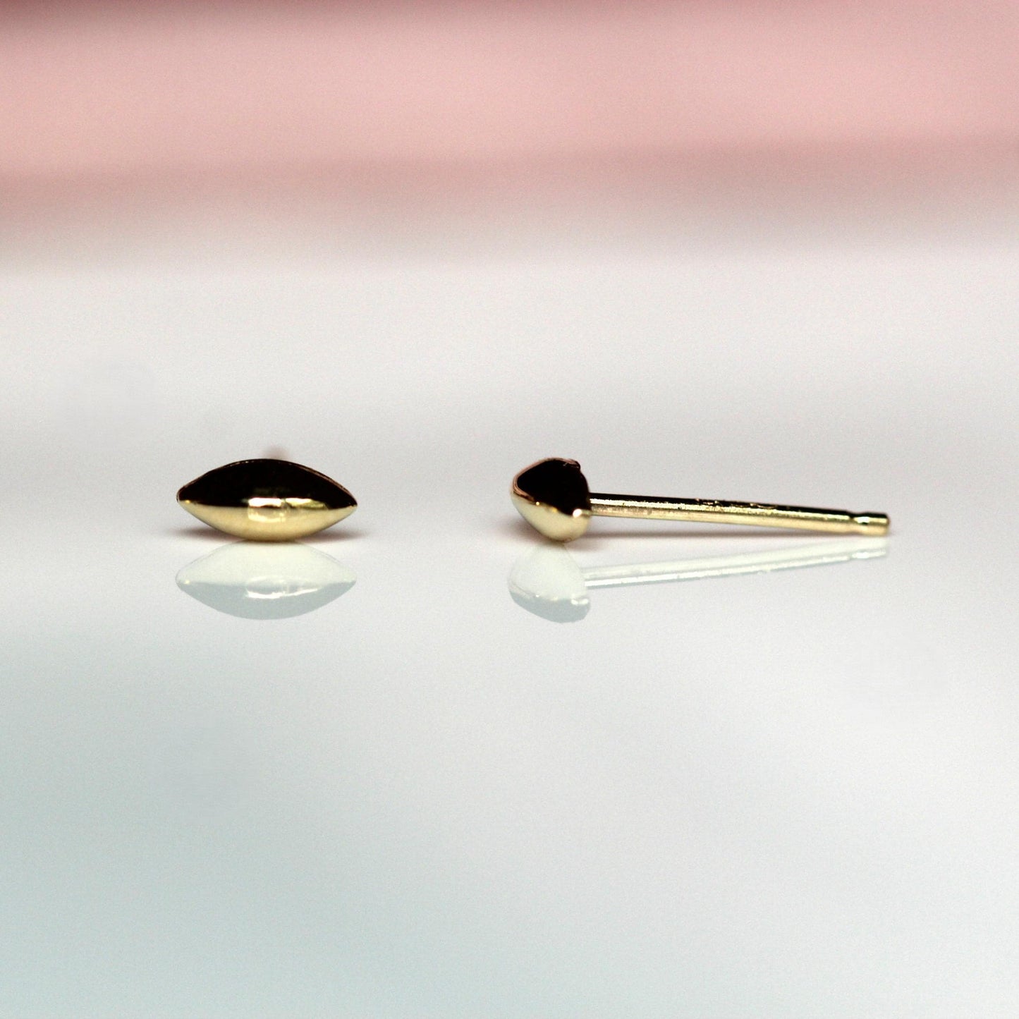 14K Gold Marquise Shape Stud, Puffy Shape Stud, Geometric Stud, Eye Shape Earring, Solid Gold Stud, Real Gold, Second Hole Stud, Line stud
