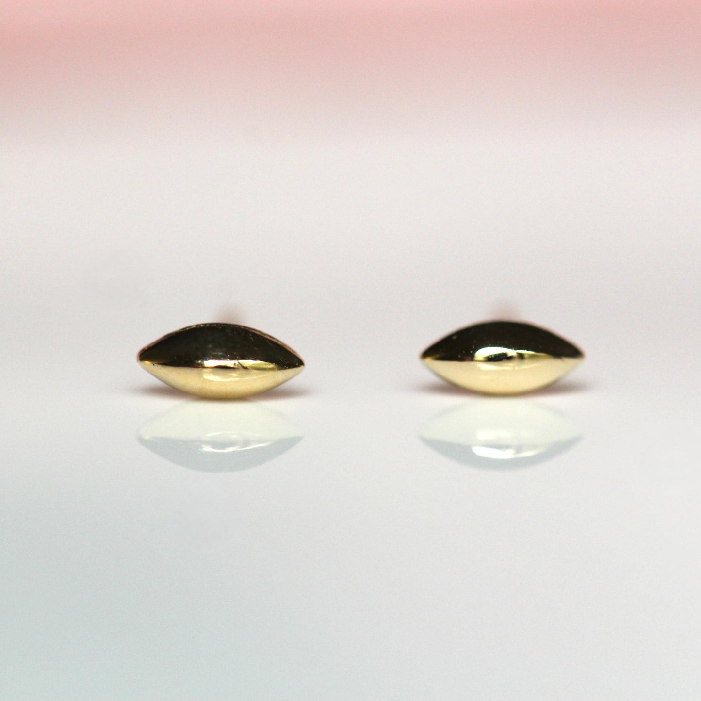 14K Gold Marquise Shape Stud, Puffy Shape Stud, Geometric Stud, Eye Shape Earring, Solid Gold Stud, Real Gold, Second Hole Stud, Line stud