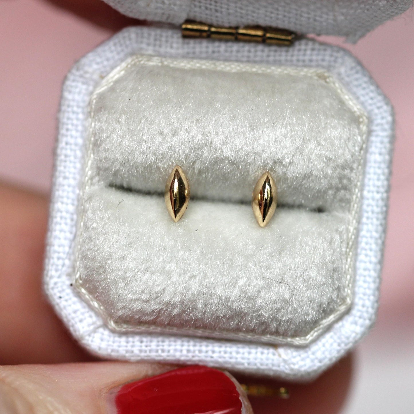 14K Gold Marquise Shape Stud, Puffy Shape Stud, Geometric Stud, Eye Shape Earring, Solid Gold Stud, Real Gold, Second Hole Stud, Line stud