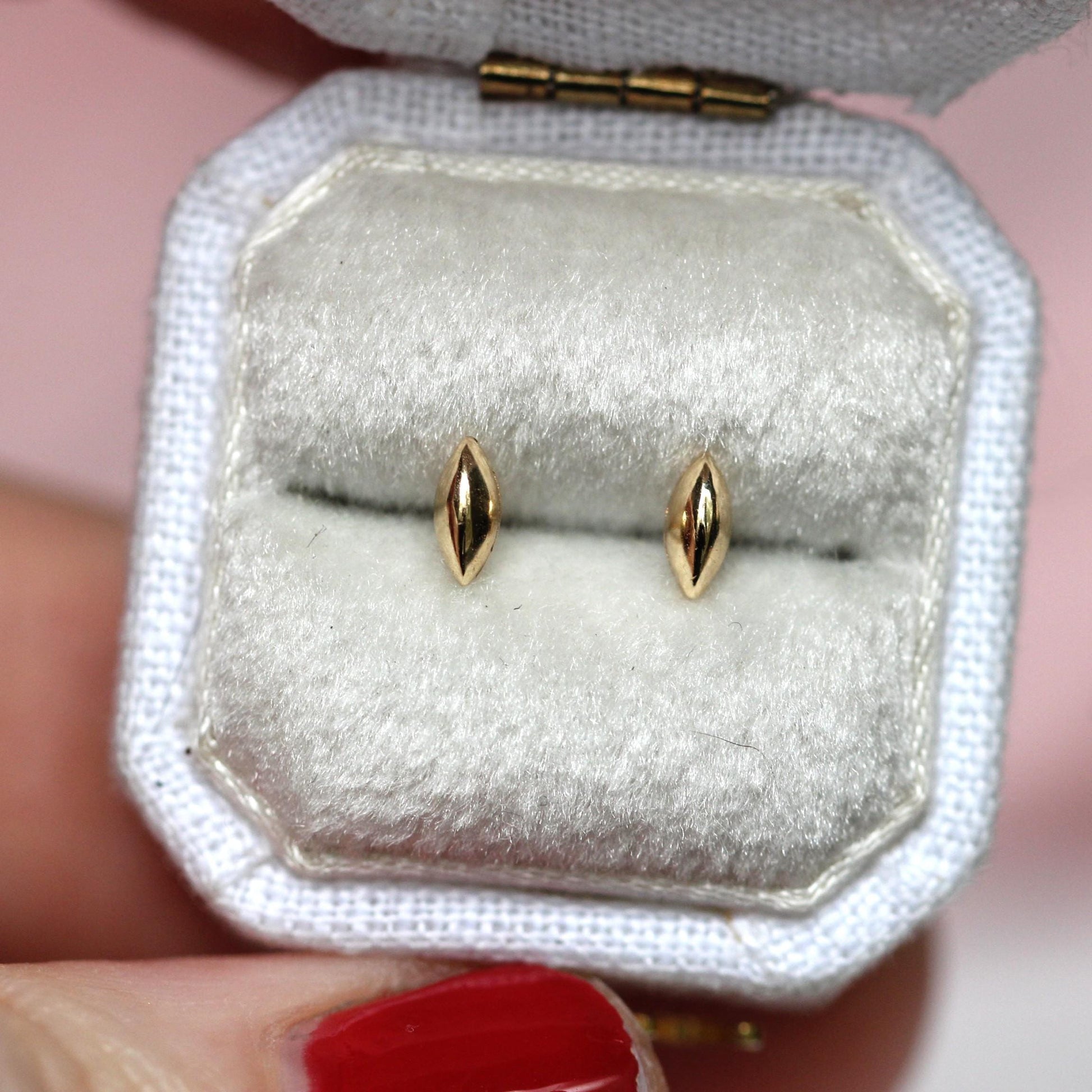 14K Gold Marquise Shape Stud, Puffy Shape Stud, Geometric Stud, Eye Shape Earring, Solid Gold Stud, Real Gold, Second Hole Stud, Line stud