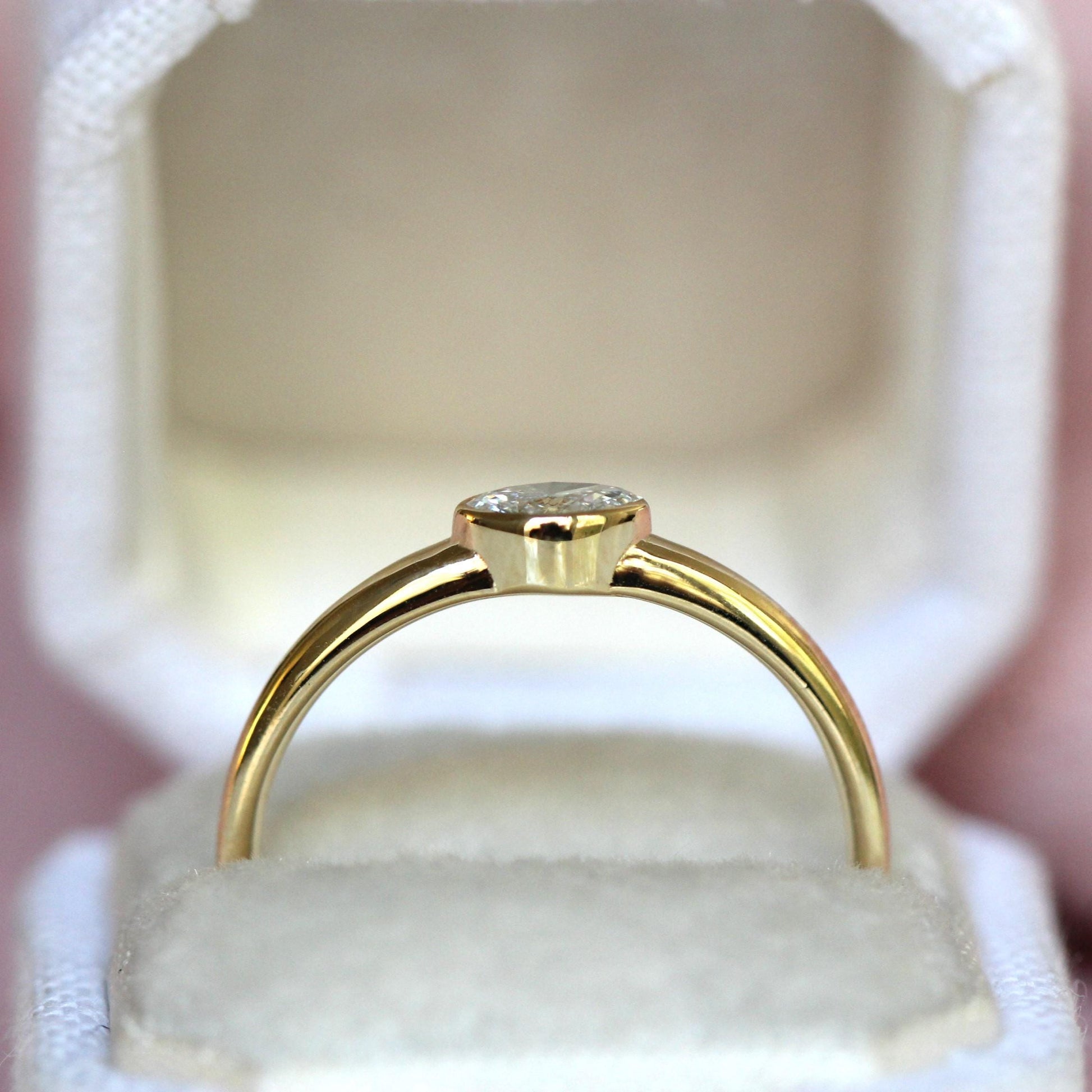 14K Diamond Marquise Bezel Ring, Tapered Band, Natural Diamond, Lab Diamond, 10K Gold, Solid Gold, Eye Ring, Bezel Ring, Solitaire Ring