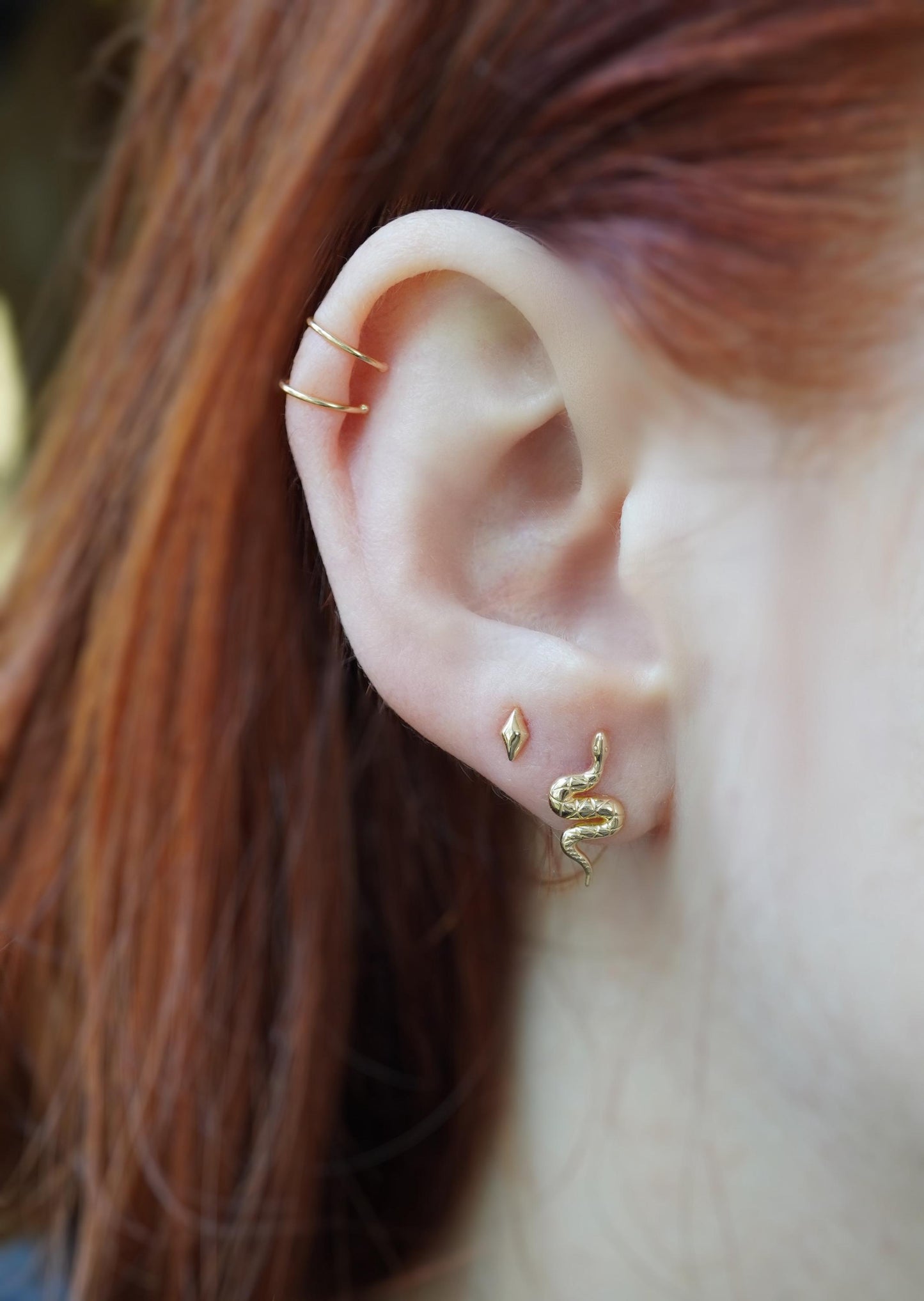 14K Gold Snake Studs, 10K Snake Earrings, Serpent Earrings, Post Studs, Solid Gold, Reptile, Wave Shape, Animal Earrings, Real Gold