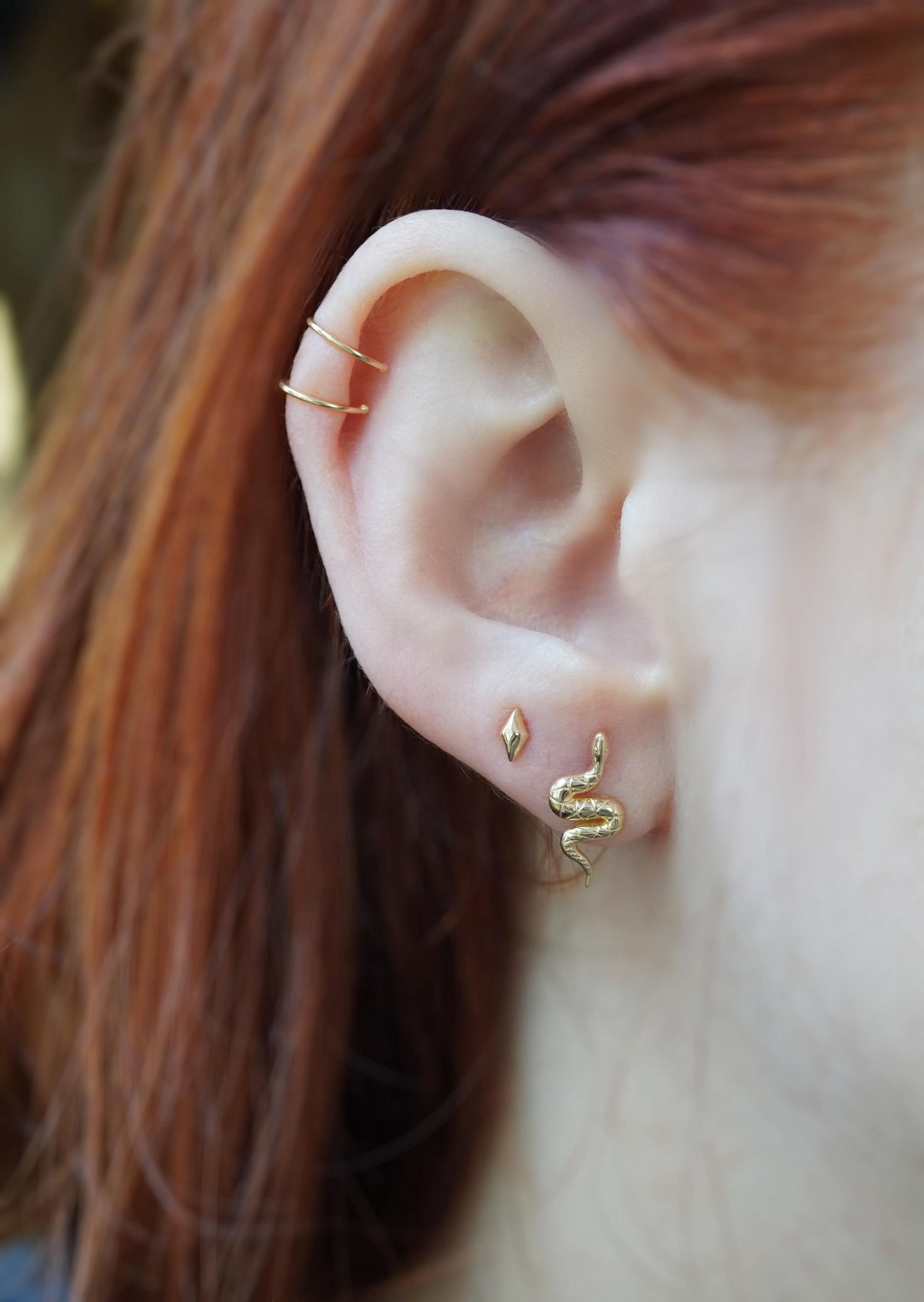 14K Gold Snake Studs, 10K Snake Earrings, Serpent Earrings, Post Studs, Solid Gold, Reptile, Wave Shape, Animal Earrings, Real Gold