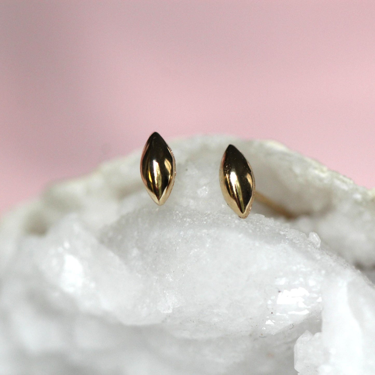 14K Gold Marquise Shape Stud, Puffy Shape Stud, Geometric Stud, Eye Shape Earring, Solid Gold Stud, Real Gold, Second Hole Stud, Line stud