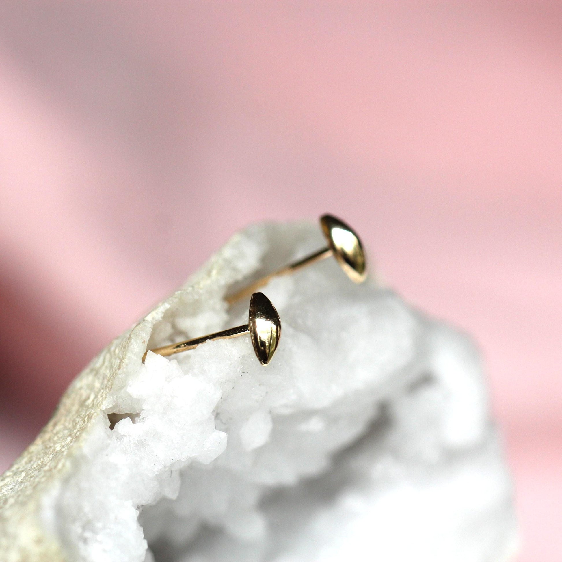 14K Gold Marquise Shape Stud, Puffy Shape Stud, Geometric Stud, Eye Shape Earring, Solid Gold Stud, Real Gold, Second Hole Stud, Line stud