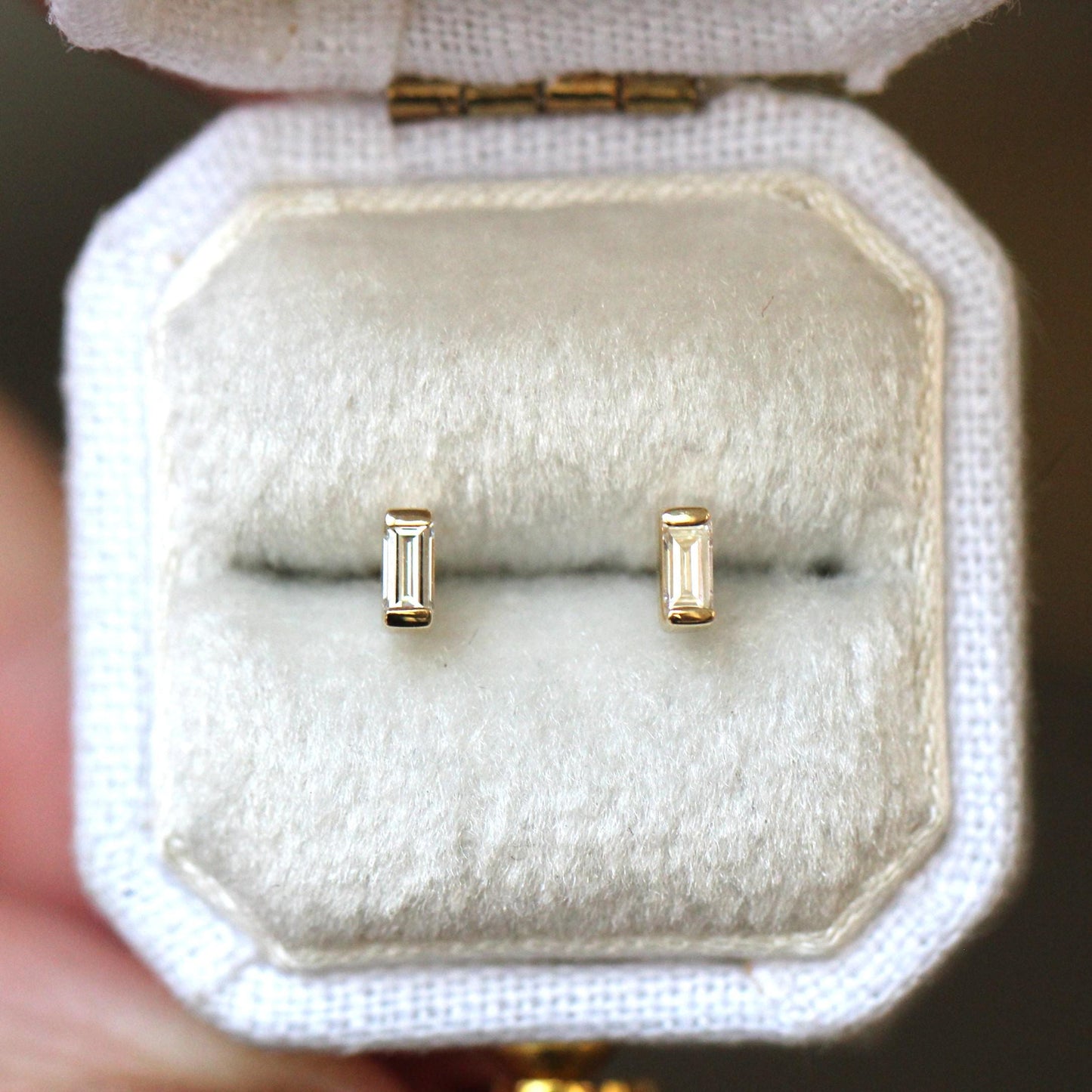 14K Gold Diamond Baguette Studs, Diamond Studs, Diamond Earrings, Gold Studs, Gold Earrings, Step Cut Stone, Rectangle Shape, Solid Gold