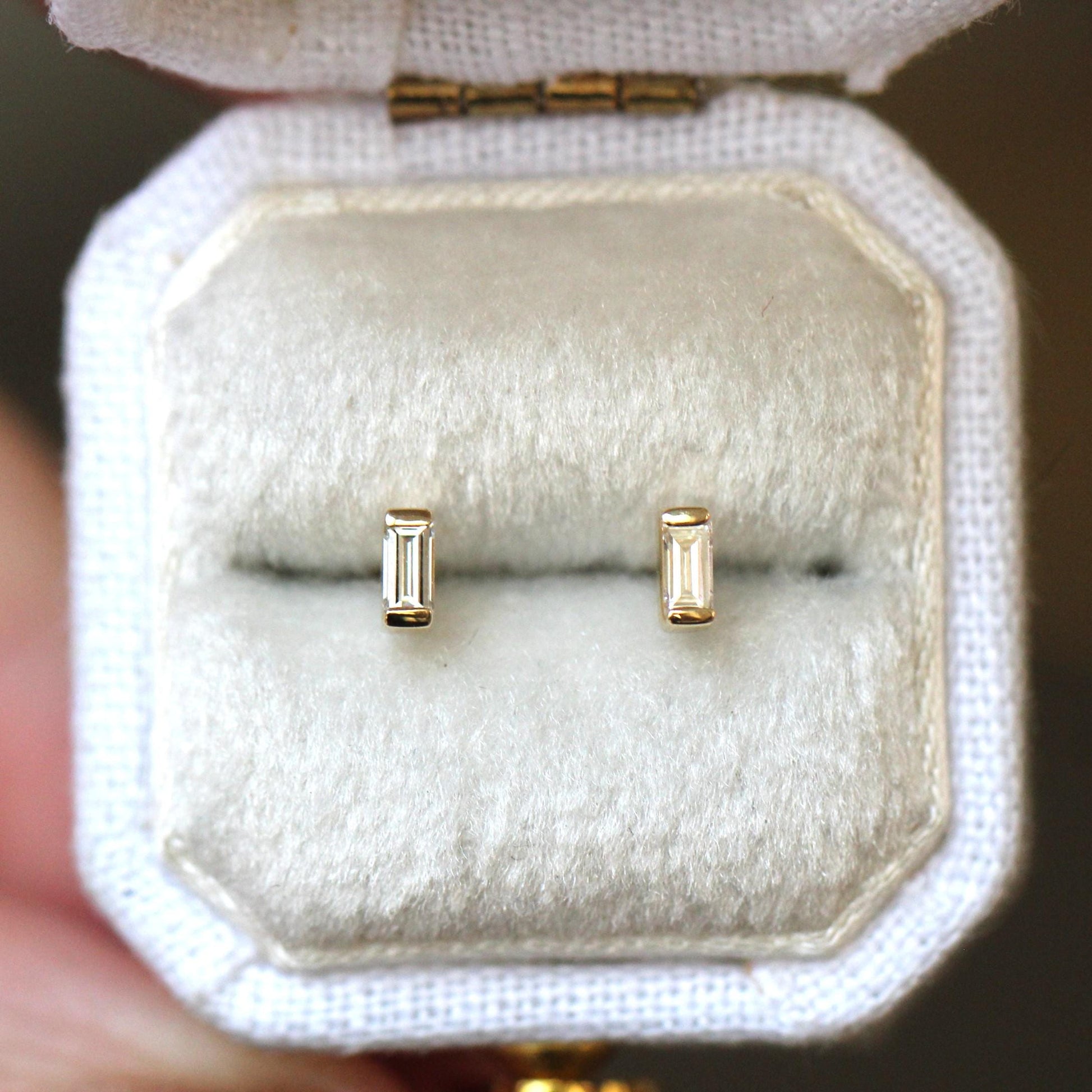 14K Gold Diamond Baguette Studs, Diamond Studs, Diamond Earrings, Gold Studs, Gold Earrings, Step Cut Stone, Rectangle Shape, Solid Gold