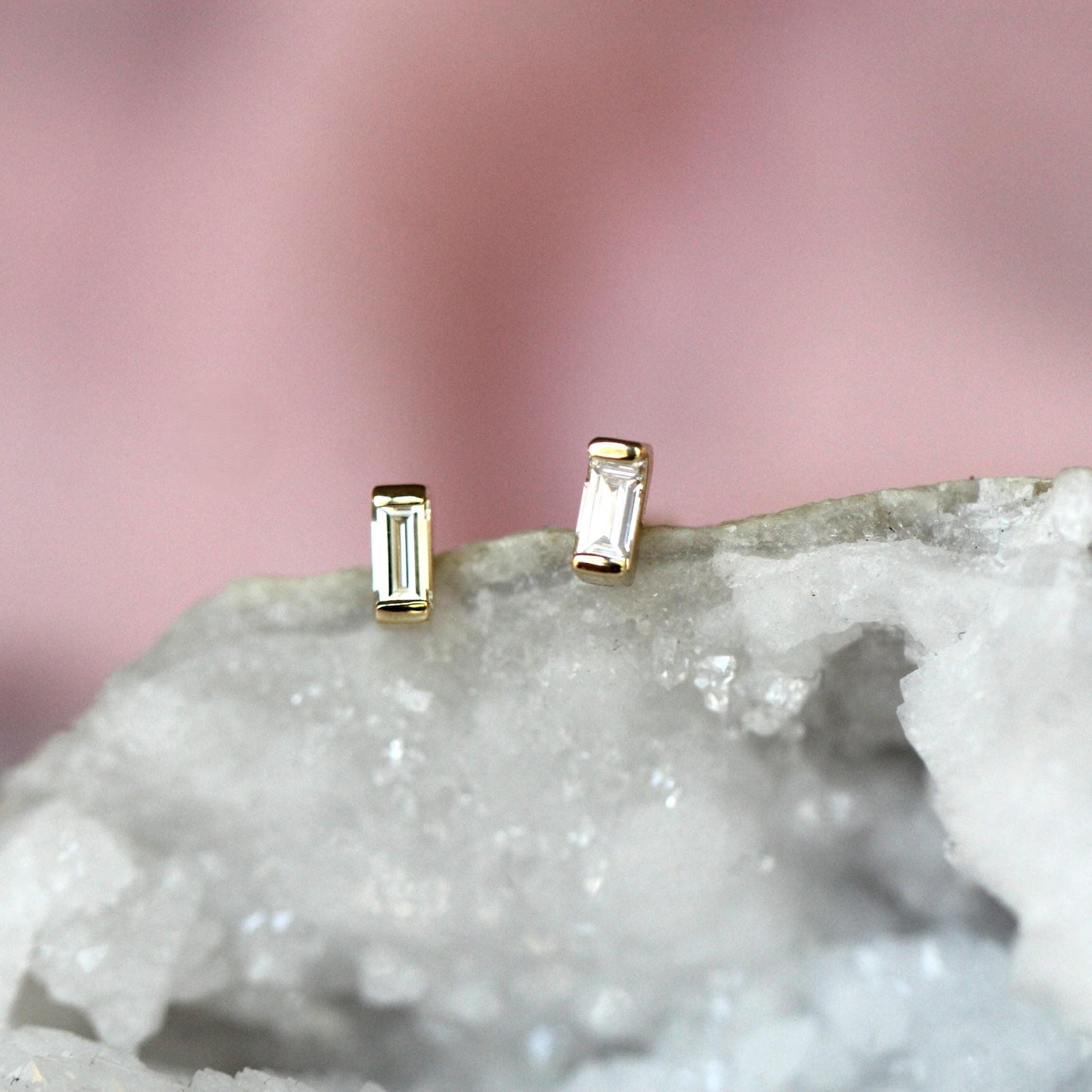 14K Gold Diamond Baguette Studs, Diamond Studs, Diamond Earrings, Gold Studs, Gold Earrings, Step Cut Stone, Rectangle Shape, Solid Gold