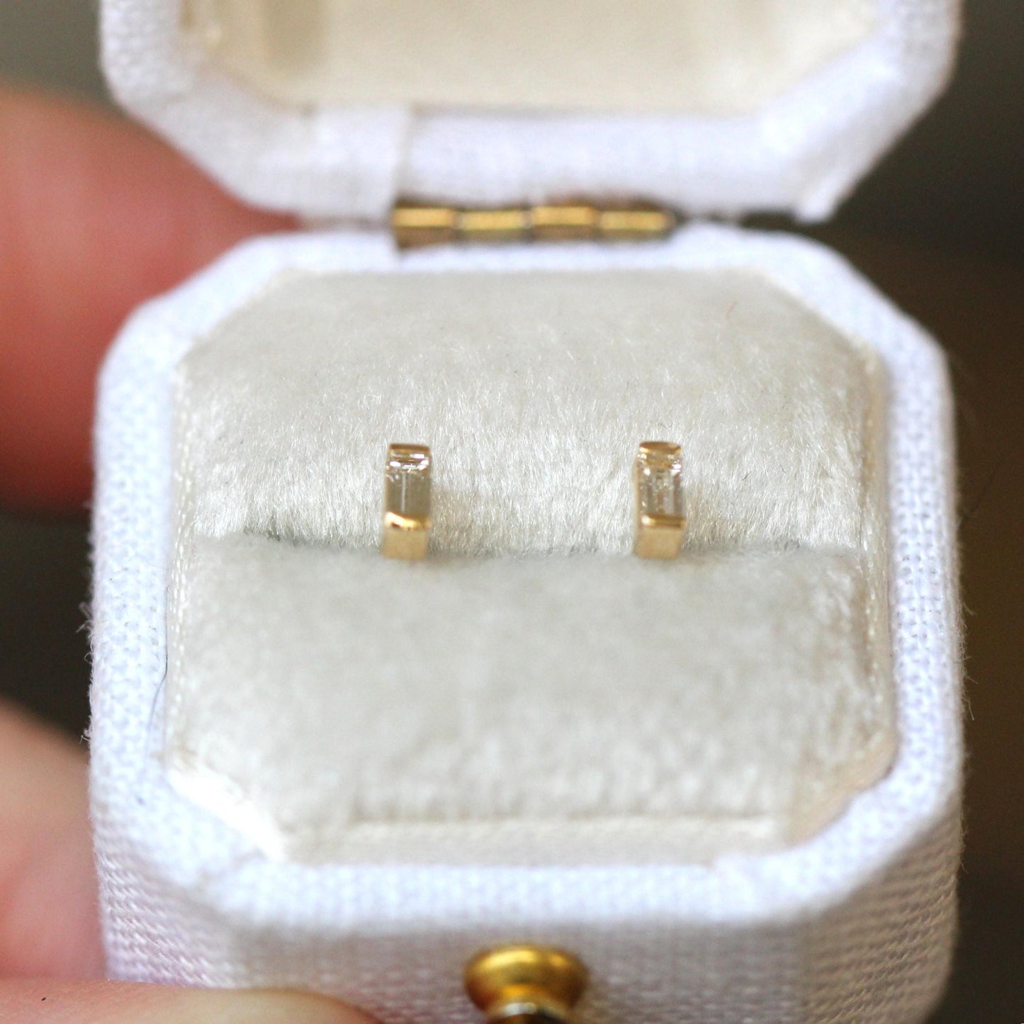 14K Gold Diamond Baguette Studs, Diamond Studs, Diamond Earrings, Gold Studs, Gold Earrings, Step Cut Stone, Rectangle Shape, Solid Gold