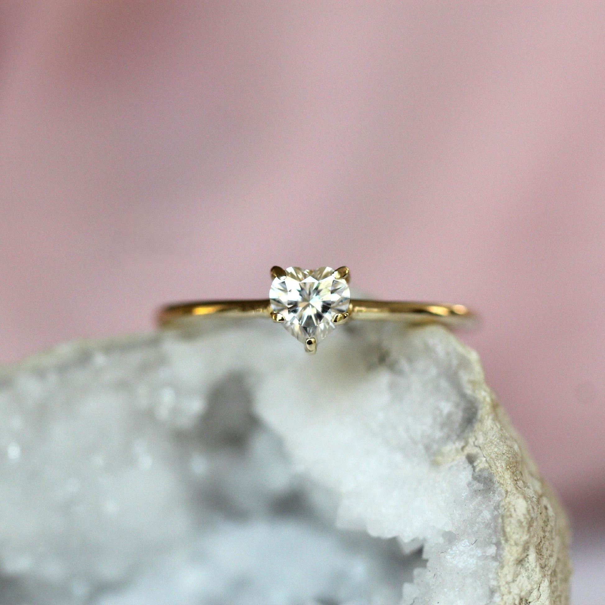 14K Diamond Heart Solitaire Ring, Heart Shape Ring, Diamond ring, Minimal Jewelry, Solid Gold Ring, April Birthstone, Prong Heart Ring, 10K