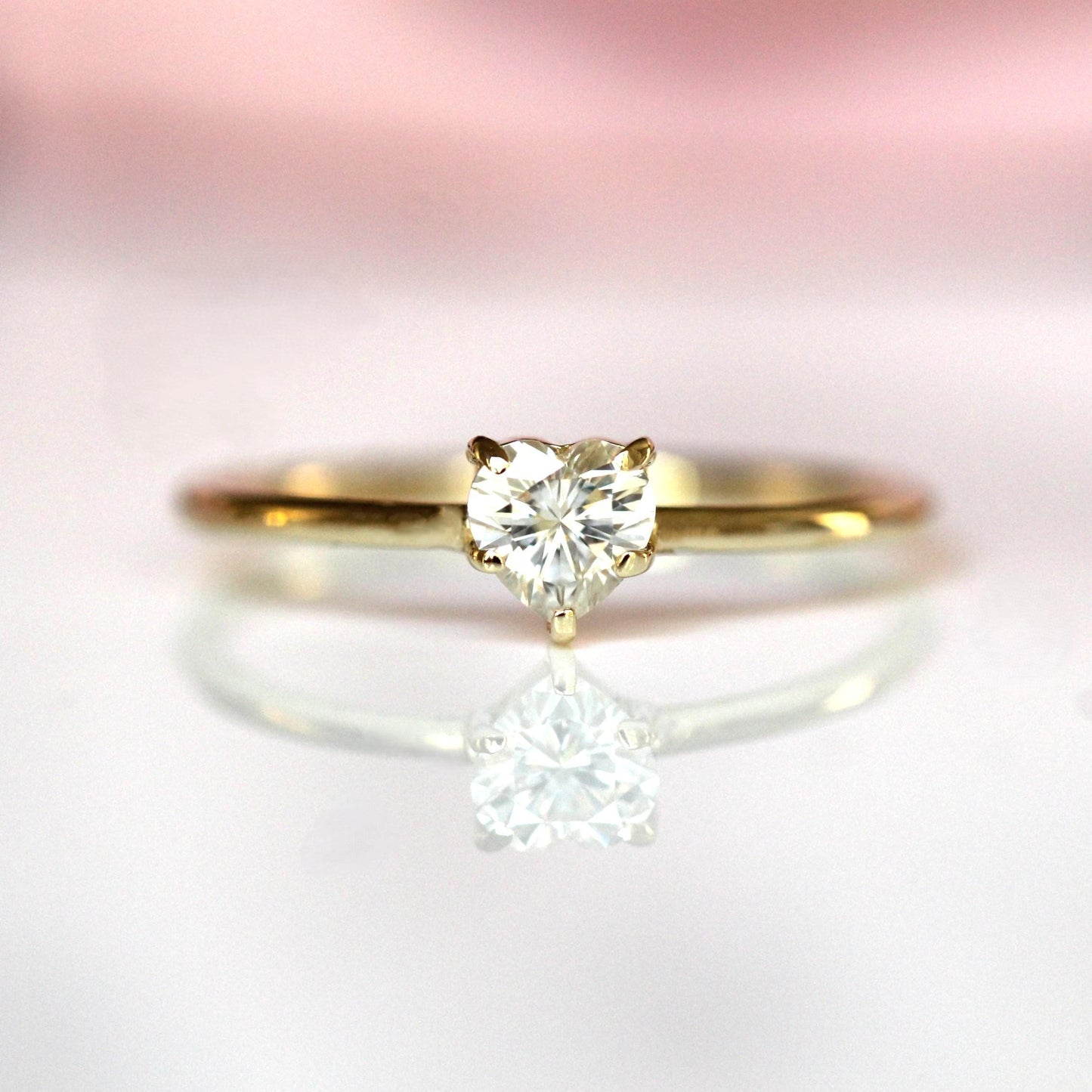 14K Diamond Heart Solitaire Ring, Heart Shape Ring, Diamond ring, Minimal Jewelry, Solid Gold Ring, April Birthstone, Prong Heart Ring, 10K