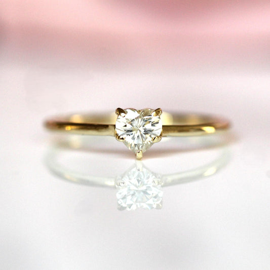 14K Diamond Heart Solitaire Ring, Heart Shape Ring, Diamond ring, Minimal Jewelry, Solid Gold Ring, April Birthstone, Prong Heart Ring, 10K