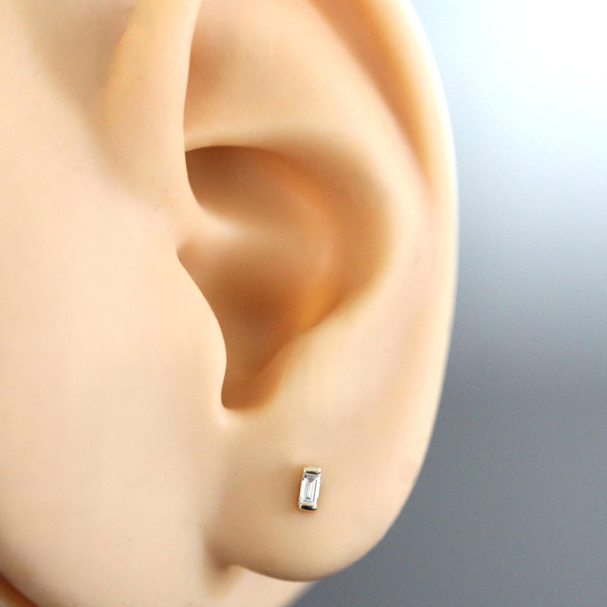14K Gold Diamond Baguette Studs, Diamond Studs, Diamond Earrings, Gold Studs, Gold Earrings, Step Cut Stone, Rectangle Shape, Solid Gold