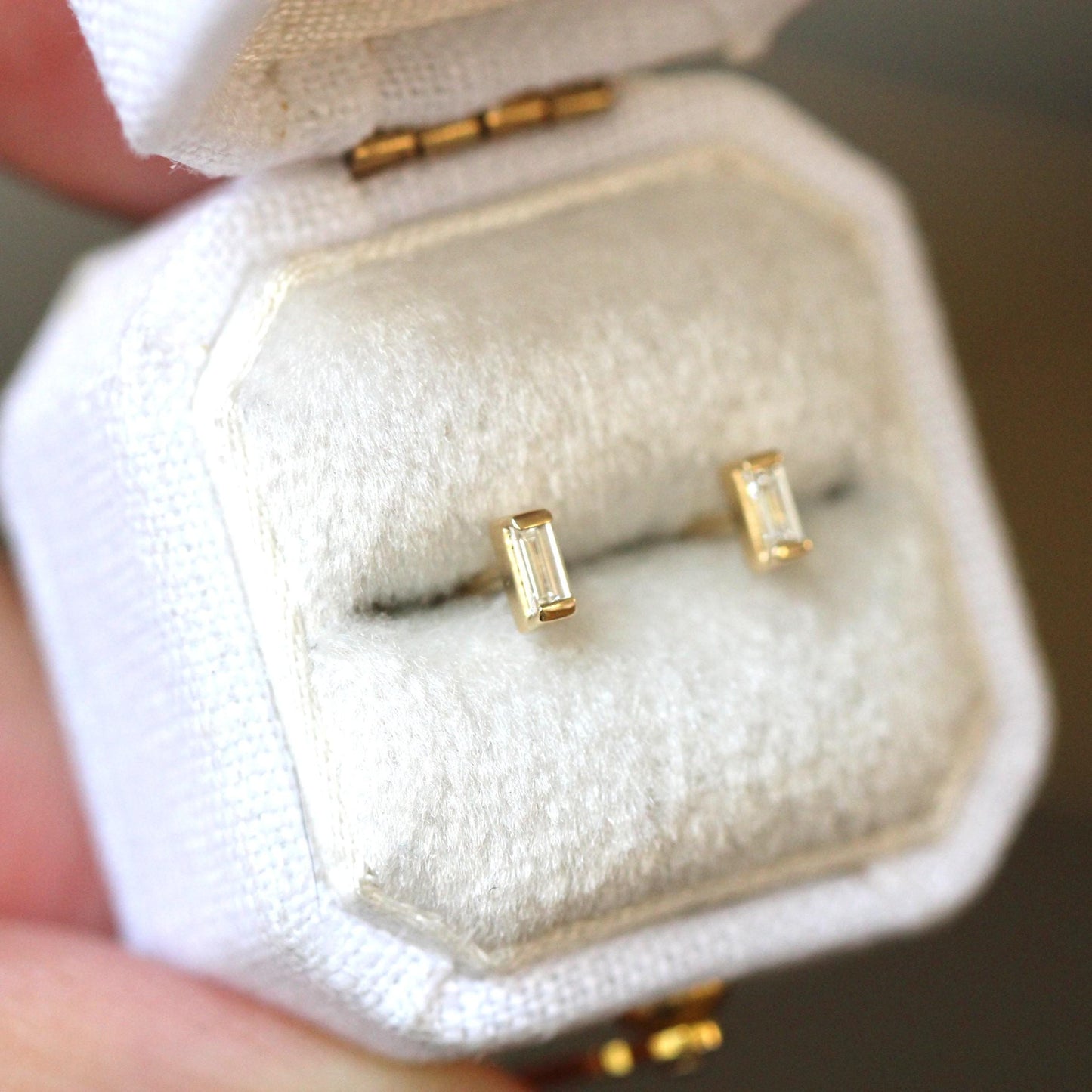 14K Gold Diamond Baguette Studs, Diamond Studs, Diamond Earrings, Gold Studs, Gold Earrings, Step Cut Stone, Rectangle Shape, Solid Gold