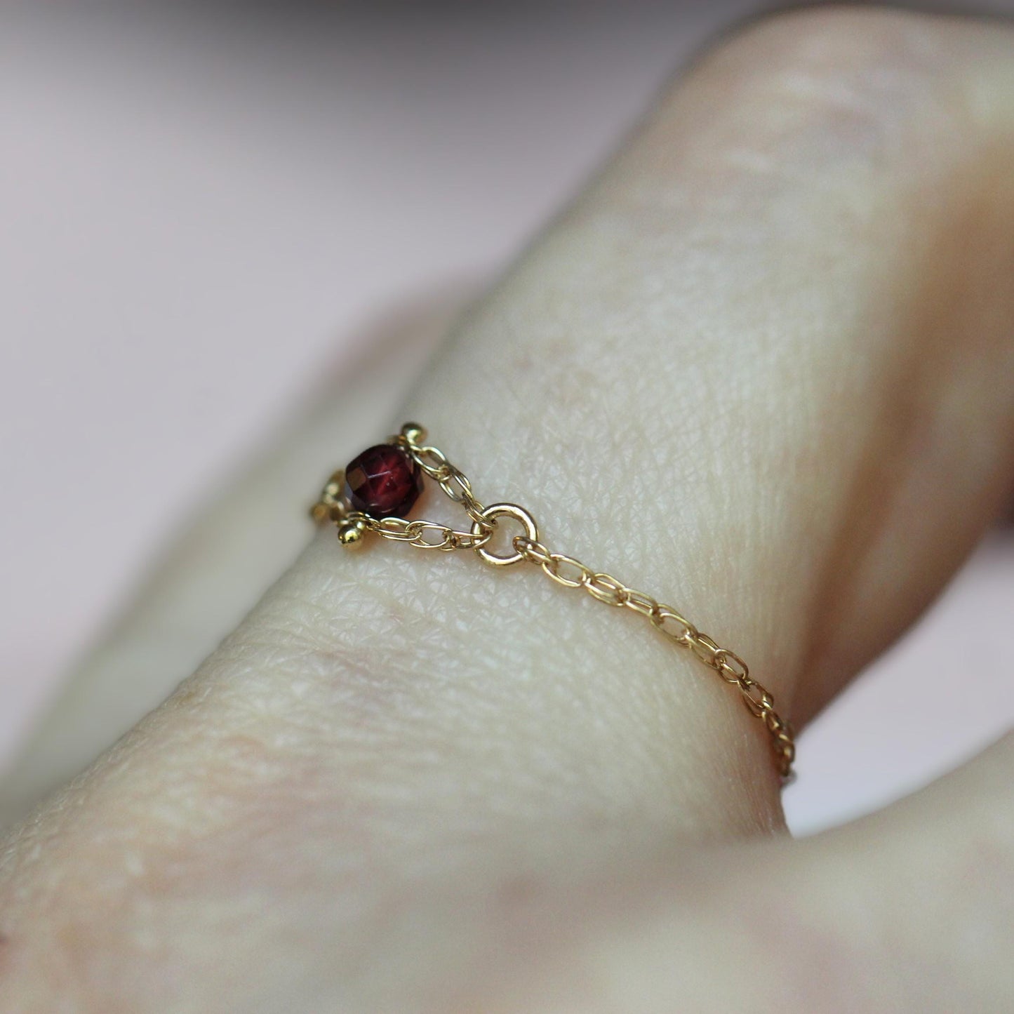 14K Gold Garnet Chain Ring, Solid Gold Chain Ring, Solid Gold Garnet Ring, Red Stone, Red and Gold, Rope Chain Ring, January Birthstone