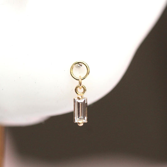 14K Diamond Baguette Earring Charm, Earring Dangle, Huggie Dangle, Stud Charm, Solid Gold, Hoop Charm, Piercing Charm, Earring Add On