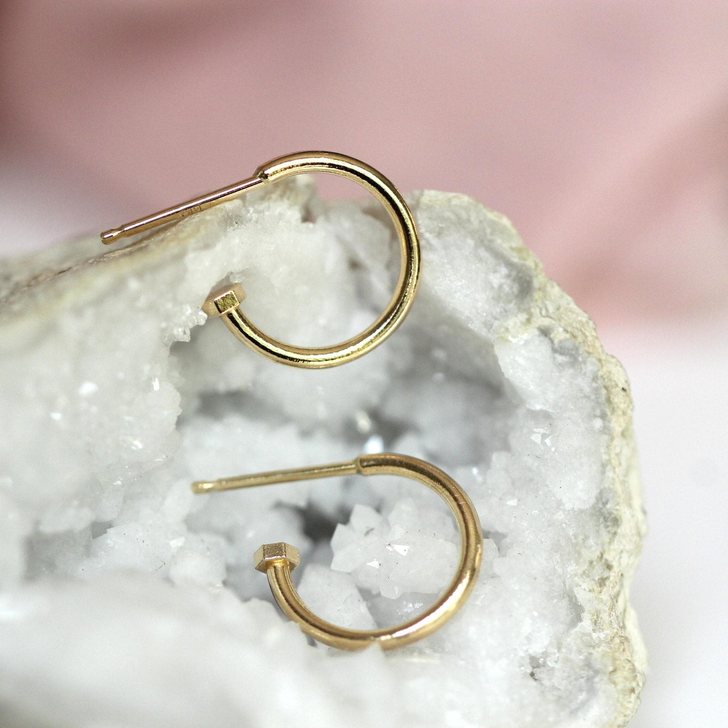 14K Charm Stopper Hoops, Plain Hoops, 12mm Hoops, Everyday Wear, Solid Gold Hoops, Post Hoops, Real Gold Hoops, Dangle Hoops, 10K