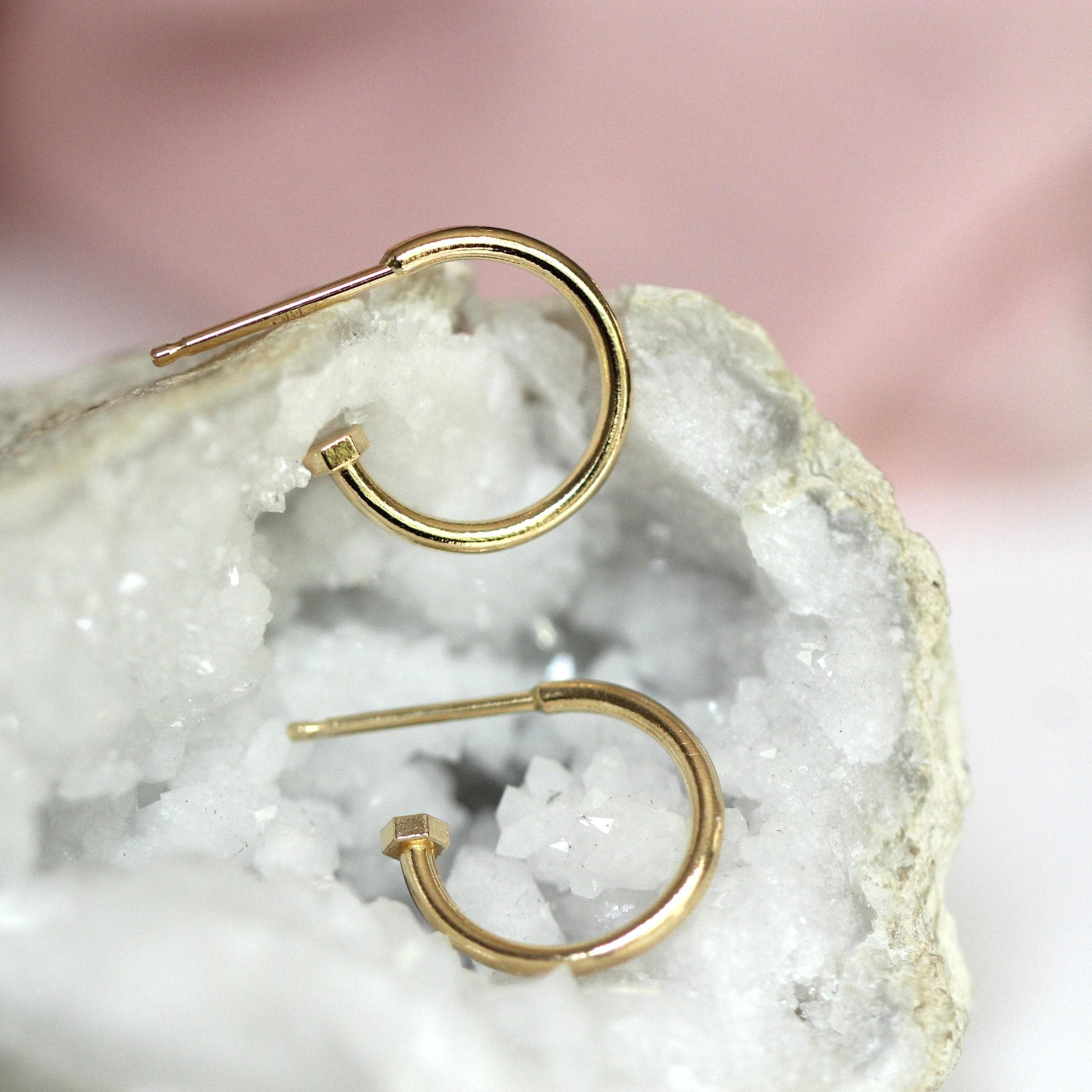14K Charm Stopper Hoops, Plain Hoops, 12mm Hoops, Everyday Wear, Solid Gold Hoops, Post Hoops, Real Gold Hoops, Dangle Hoops, 10K