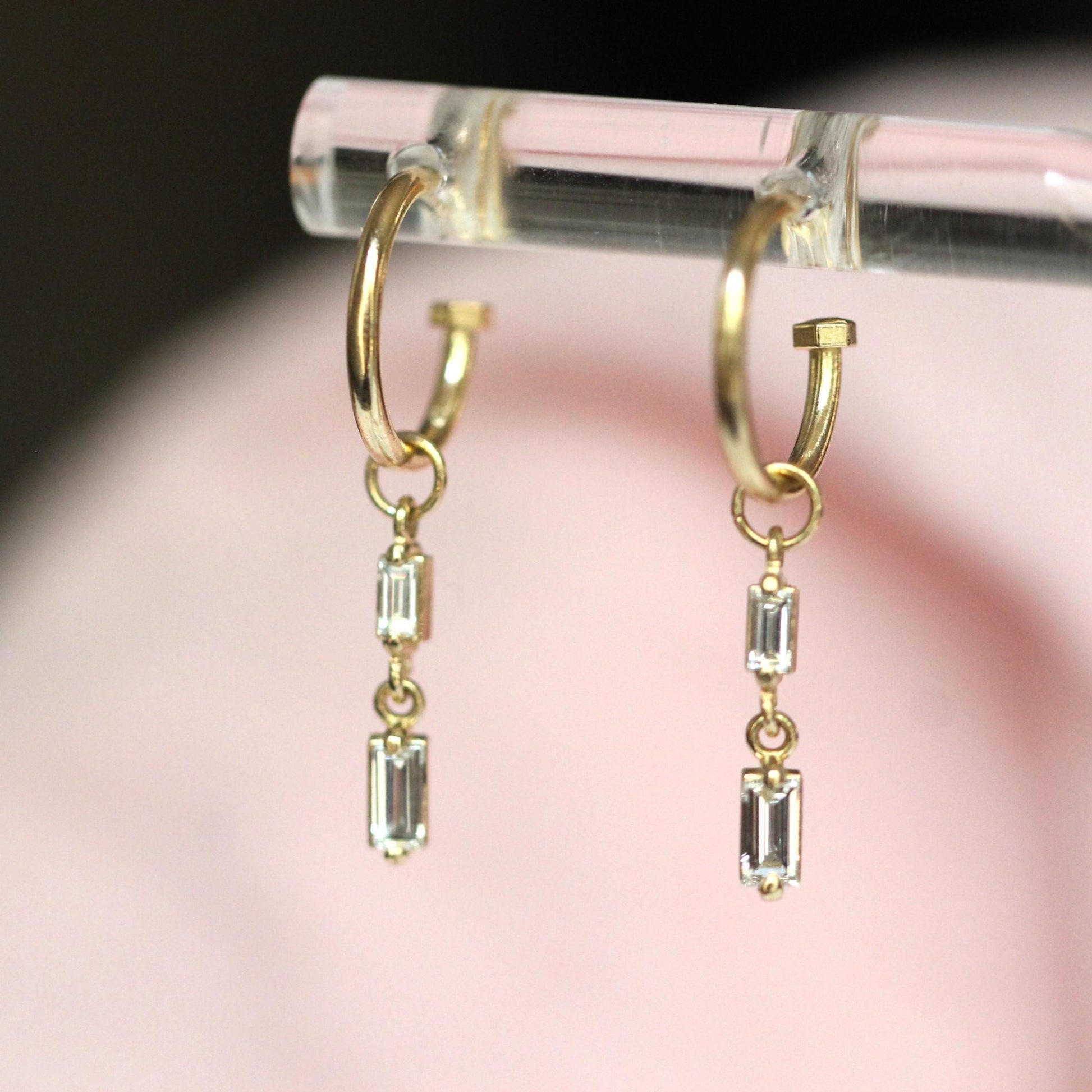 14K Charm Stopper Hoops, Plain Hoops, 12mm Hoops, Everyday Wear, Solid Gold Hoops, Post Hoops, Real Gold Hoops, Dangle Hoops, 10K