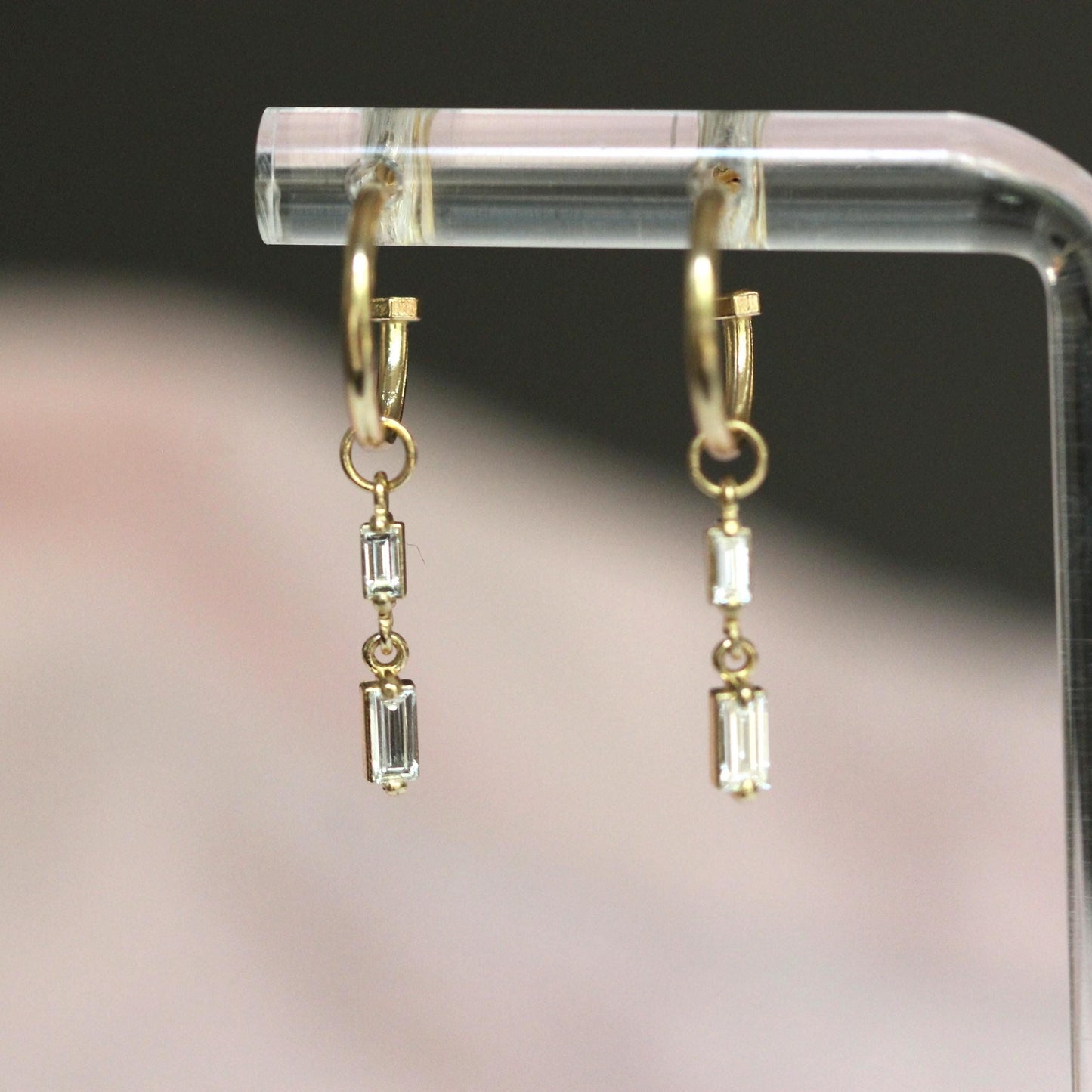 14K Charm Stopper Hoops, Plain Hoops, 12mm Hoops, Everyday Wear, Solid Gold Hoops, Post Hoops, Real Gold Hoops, Dangle Hoops, 10K