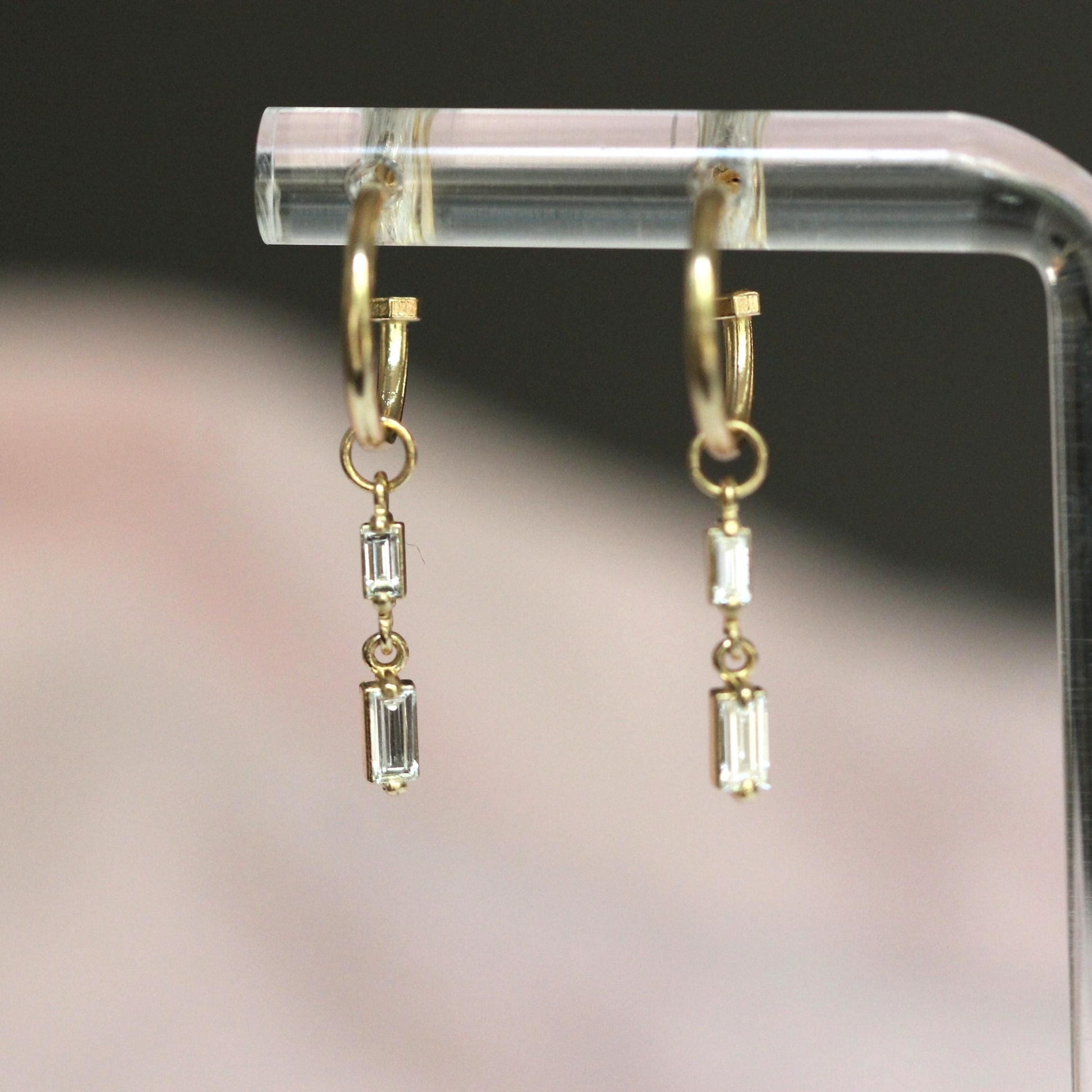 14K Charm Stopper Hoops, Plain Hoops, 12mm Hoops, Everyday Wear, Solid Gold Hoops, Post Hoops, Real Gold Hoops, Dangle Hoops, 10K