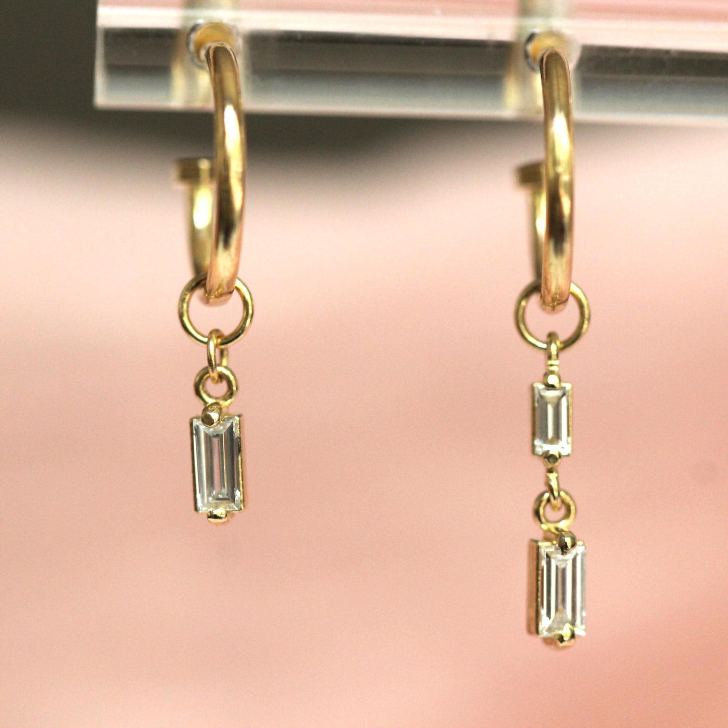 14K Charm Stopper Hoops, Plain Hoops, 12mm Hoops, Everyday Wear, Solid Gold Hoops, Post Hoops, Real Gold Hoops, Dangle Hoops, 10K