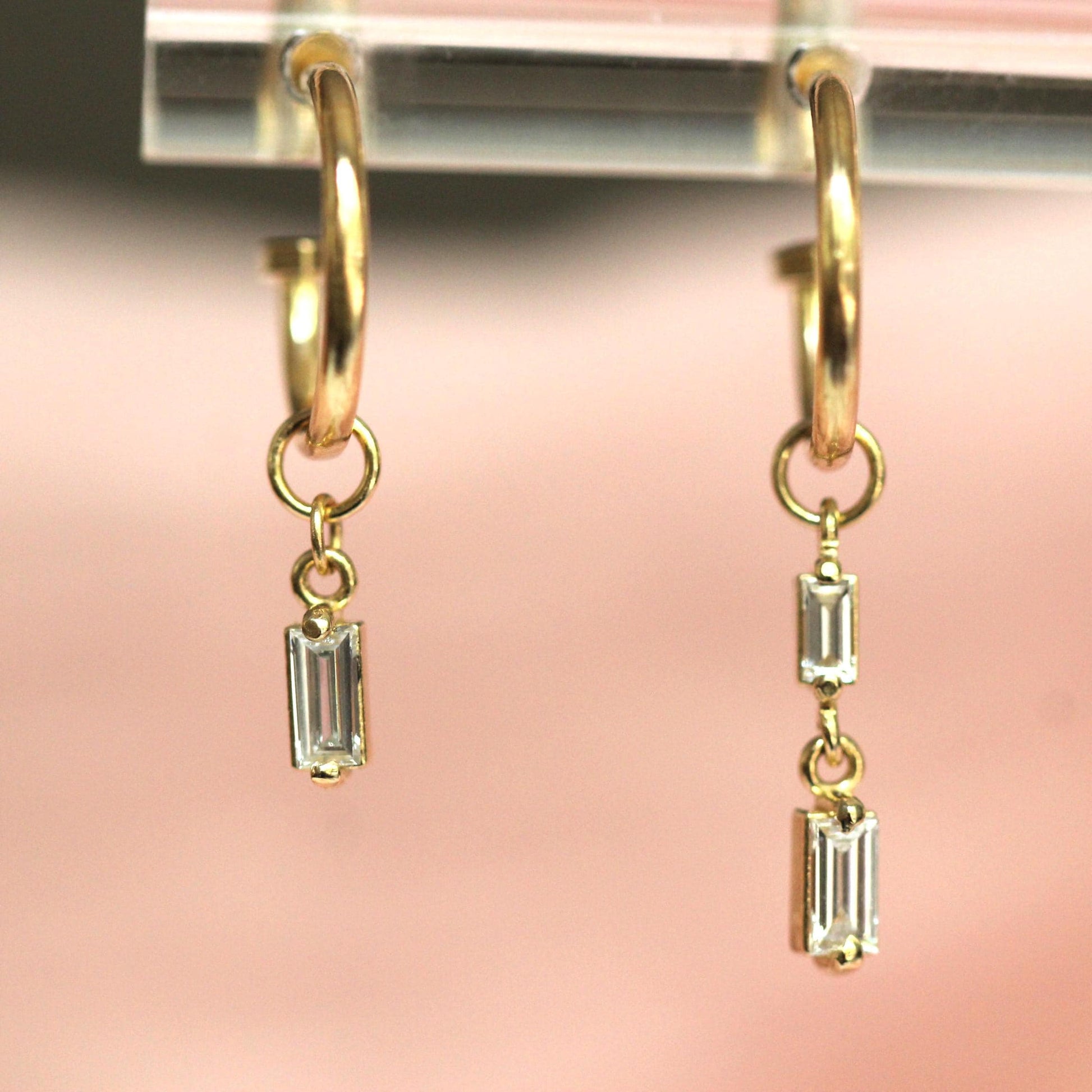 14K Charm Stopper Hoops, Plain Hoops, 12mm Hoops, Everyday Wear, Solid Gold Hoops, Post Hoops, Real Gold Hoops, Dangle Hoops, 10K