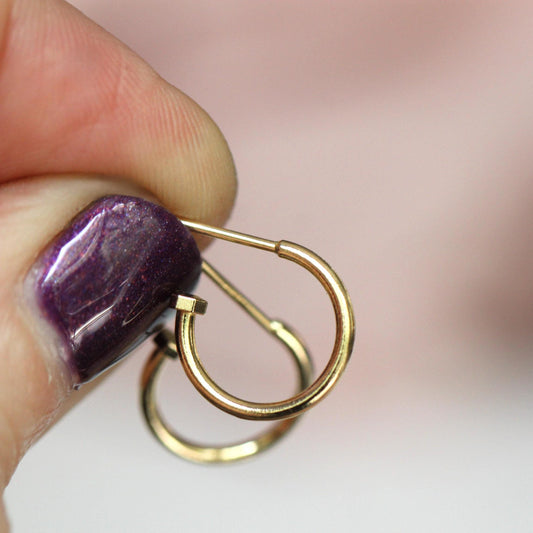 14K Charm Stopper Hoops, Plain Hoops, 12mm Hoops, Everyday Wear, Solid Gold Hoops, Post Hoops, Real Gold Hoops, Dangle Hoops, 10K