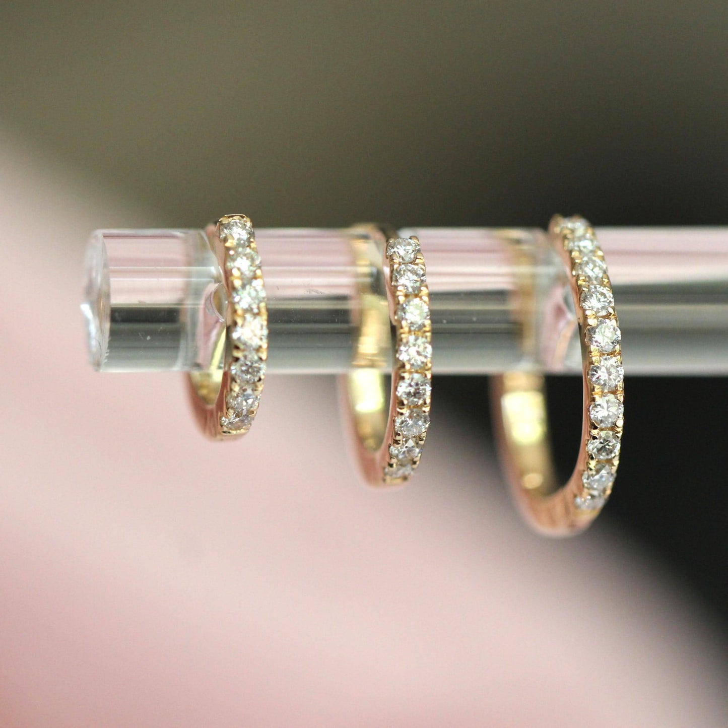14K Diamond Huggie Hoops, Tight Diamond Hoops, Clicker Hoops, Sparkle Hoops, Real Gold, Solid Gold, Minimalist Hoops, Stacker Earrings