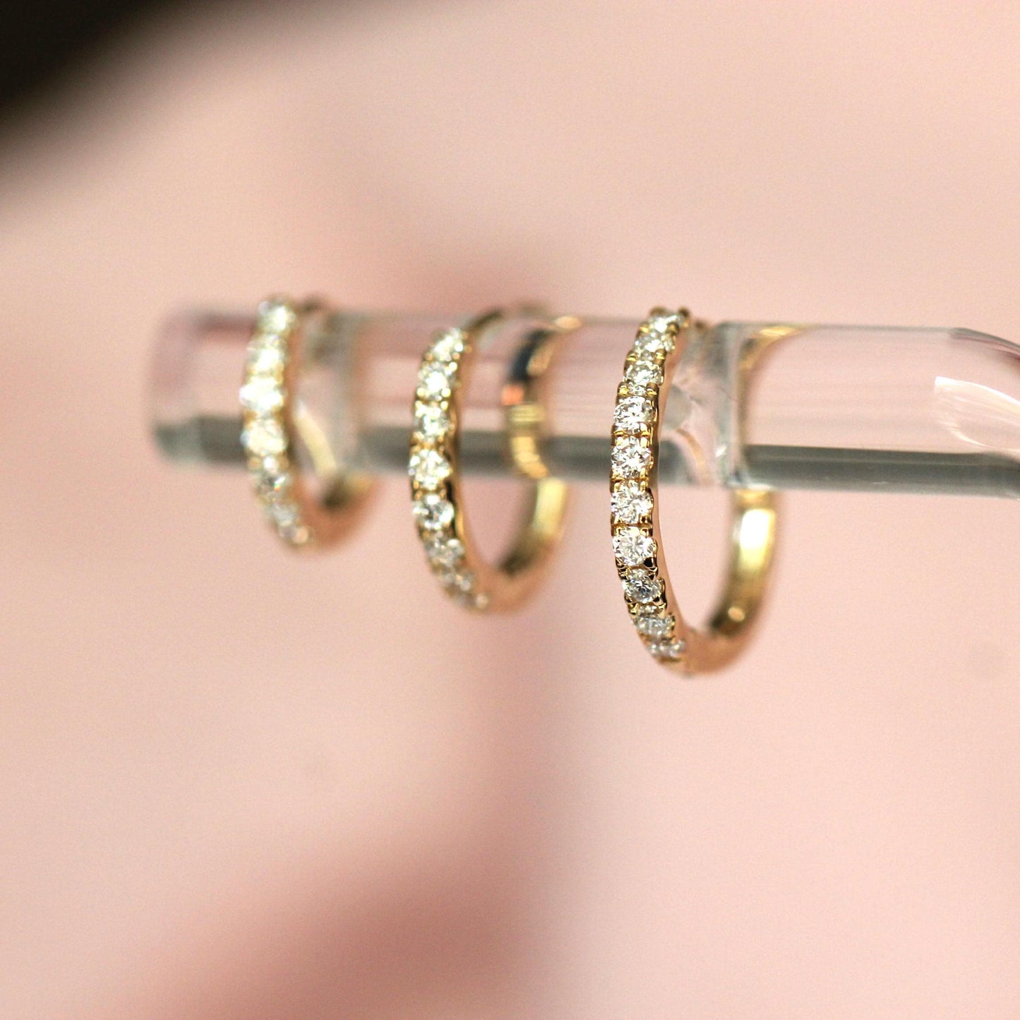 14K Diamond Huggie Hoops, Tight Diamond Hoops, Clicker Hoops, Sparkle Hoops, Real Gold, Solid Gold, Minimalist Hoops, Stacker Earrings