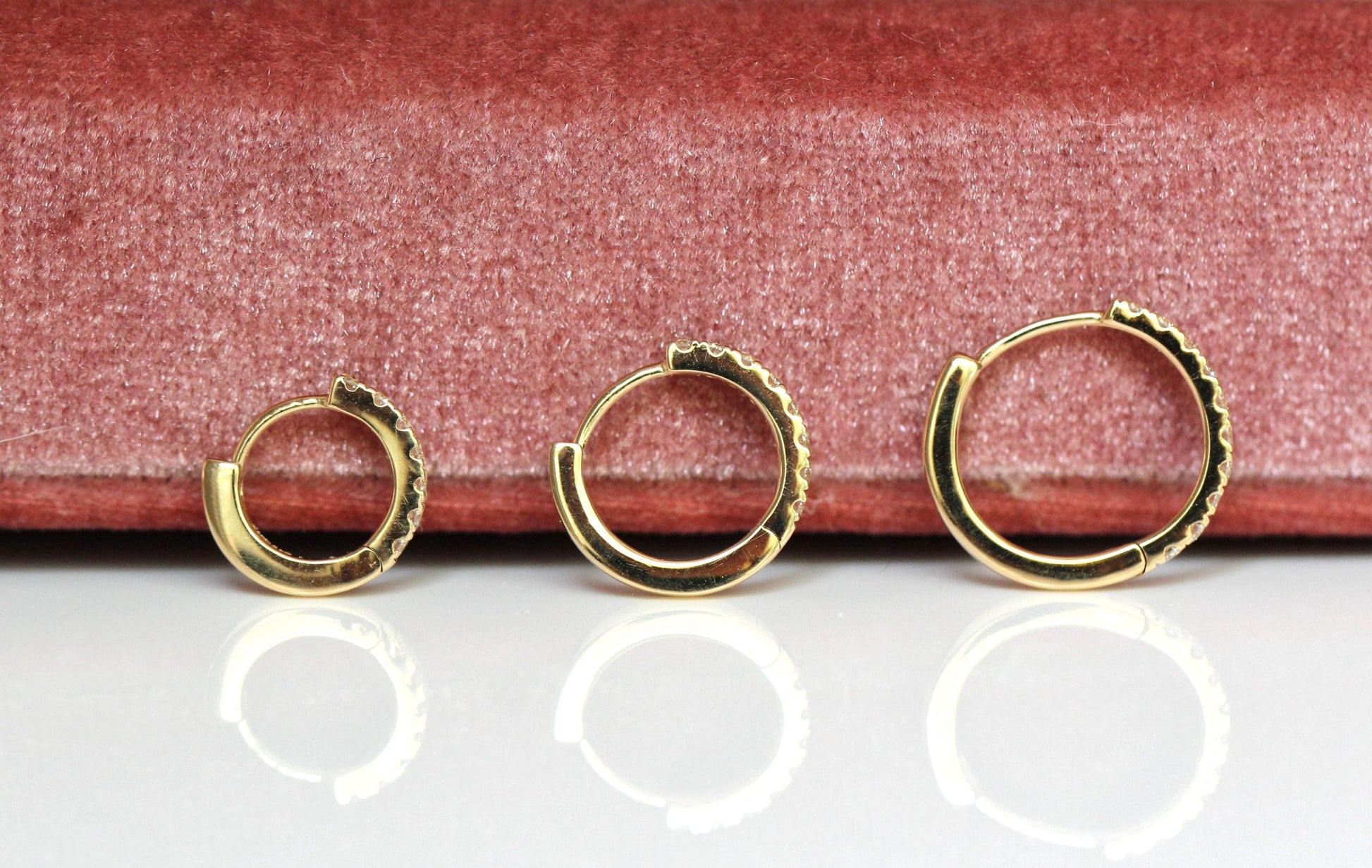 14K Diamond Huggie Hoops, Tight Diamond Hoops, Clicker Hoops, Sparkle Hoops, Real Gold, Solid Gold, Minimalist Hoops, Stacker Earrings