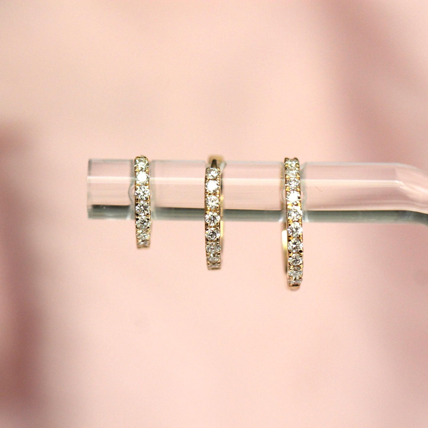 14K Diamond Huggie Hoops, Tight Diamond Hoops, Clicker Hoops, Sparkle Hoops, Real Gold, Solid Gold, Minimalist Hoops, Stacker Earrings