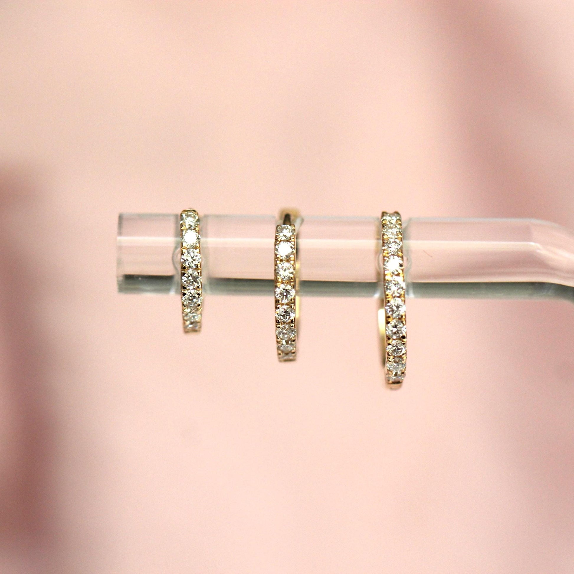 14K Diamond Huggie Hoops, Tight Diamond Hoops, Clicker Hoops, Sparkle Hoops, Real Gold, Solid Gold, Minimalist Hoops, Stacker Earrings