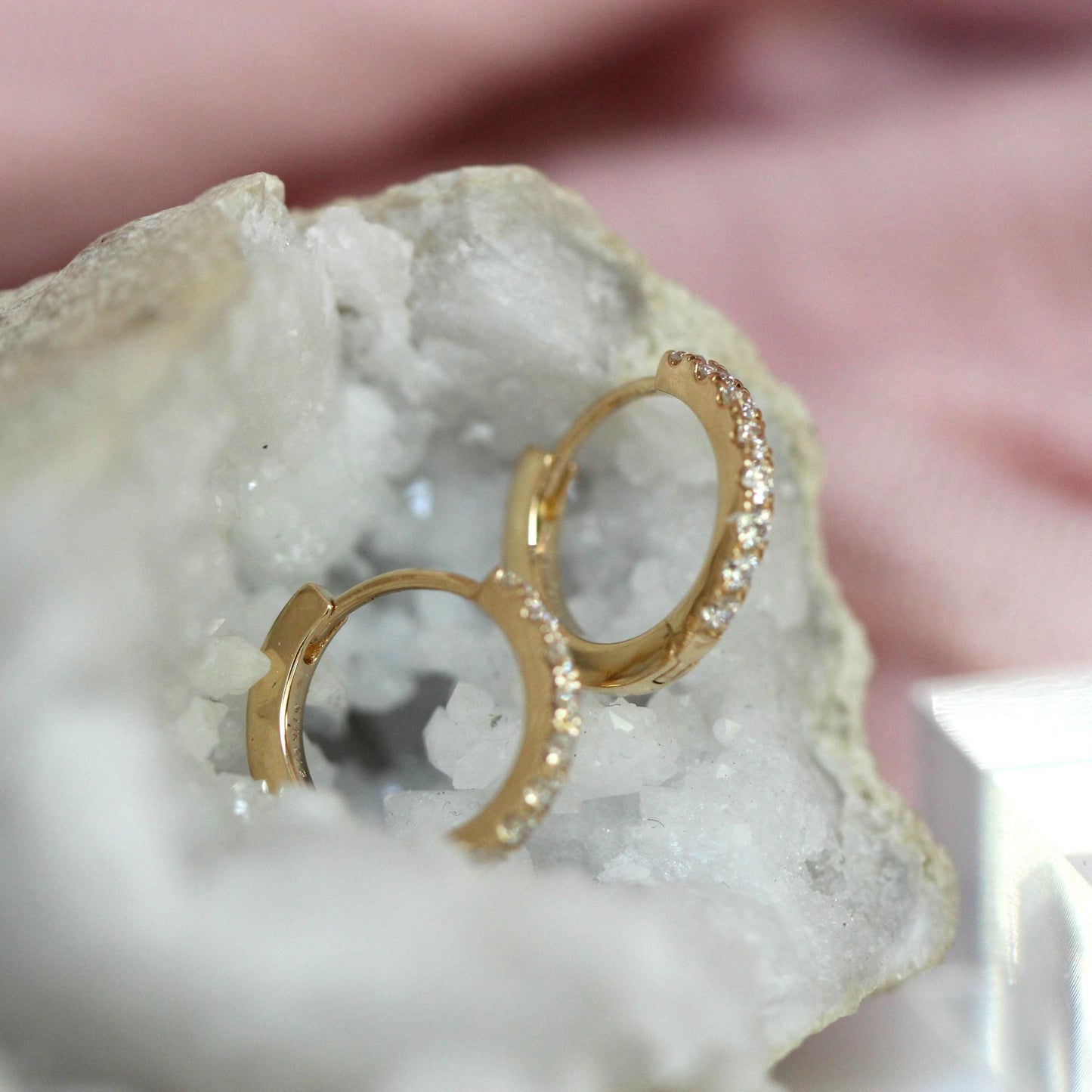 14K Diamond Huggie Hoops, Tight Diamond Hoops, Clicker Hoops, Sparkle Hoops, Real Gold, Solid Gold, Minimalist Hoops, Stacker Earrings