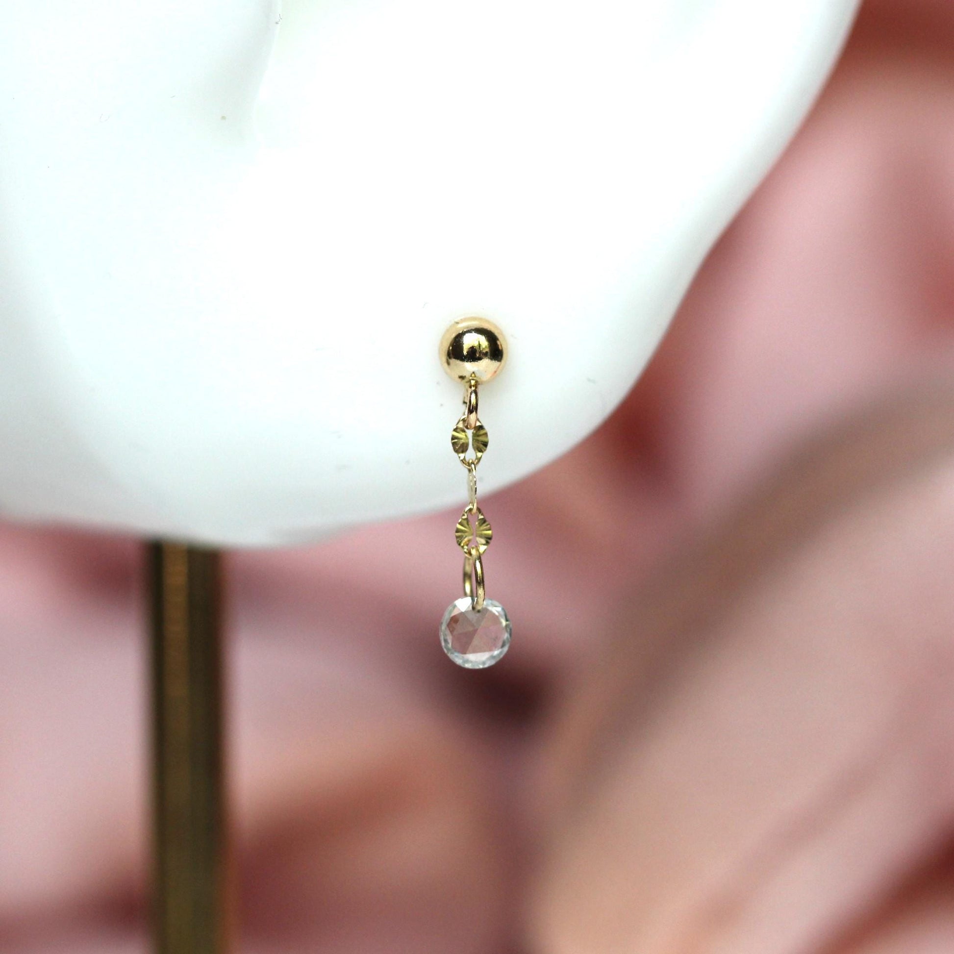 14K Rose-cut Diamond Dangle Studs, Shimmer Studs, Short Dangle Studs, Floating Diamond, Chain Studs, Sparkle Chain Earrings, Solid Gold