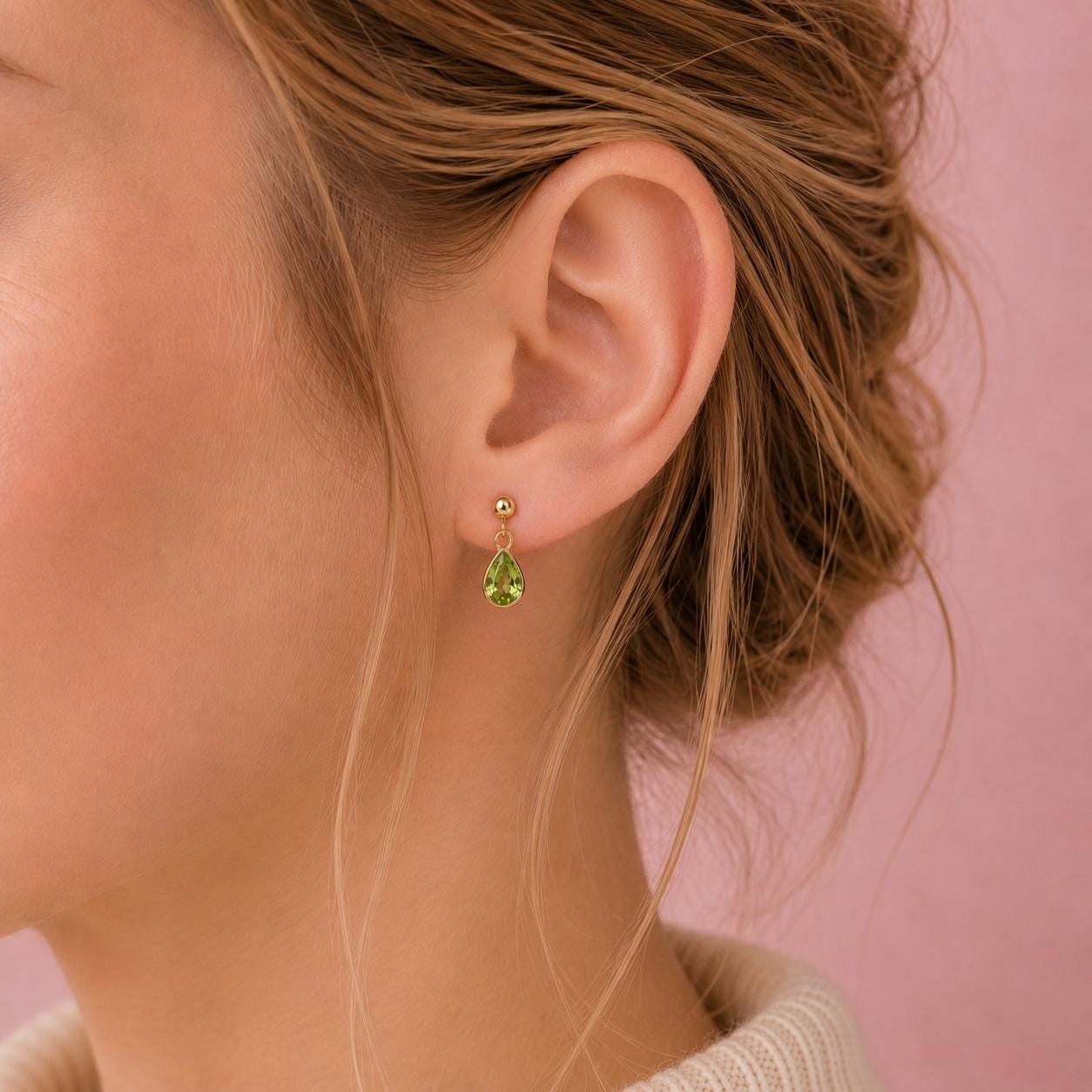 14K Peridot Pear Drop Studs, Tear Shape Peridot, Post Studs, Bezel Peridot, August Birthstone Stud, Green Gemstone, Short Dangle Earrings